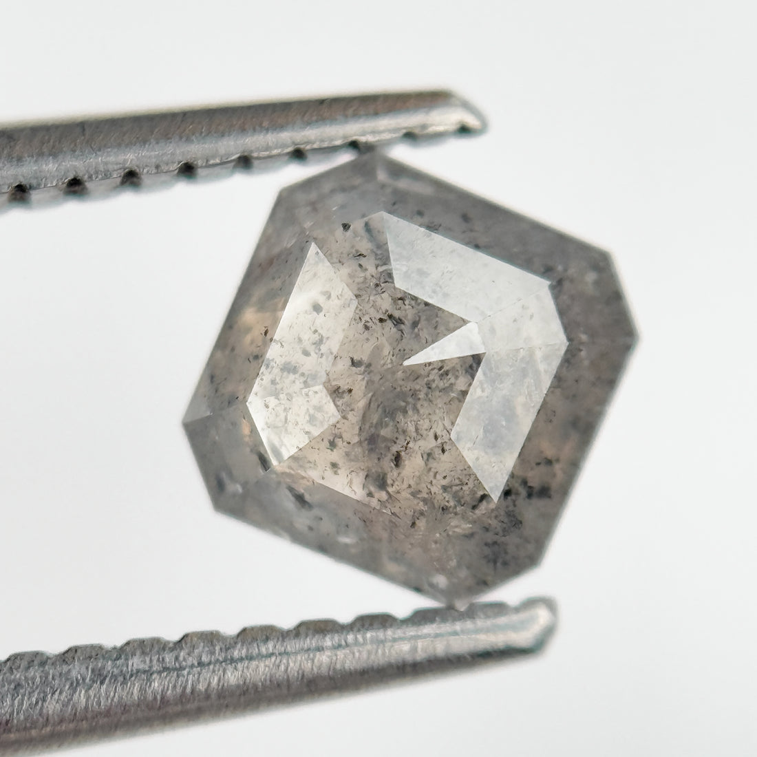 0.97 Ct Octagon Rose Cut Grey Natural Salt and Pepper Diamond