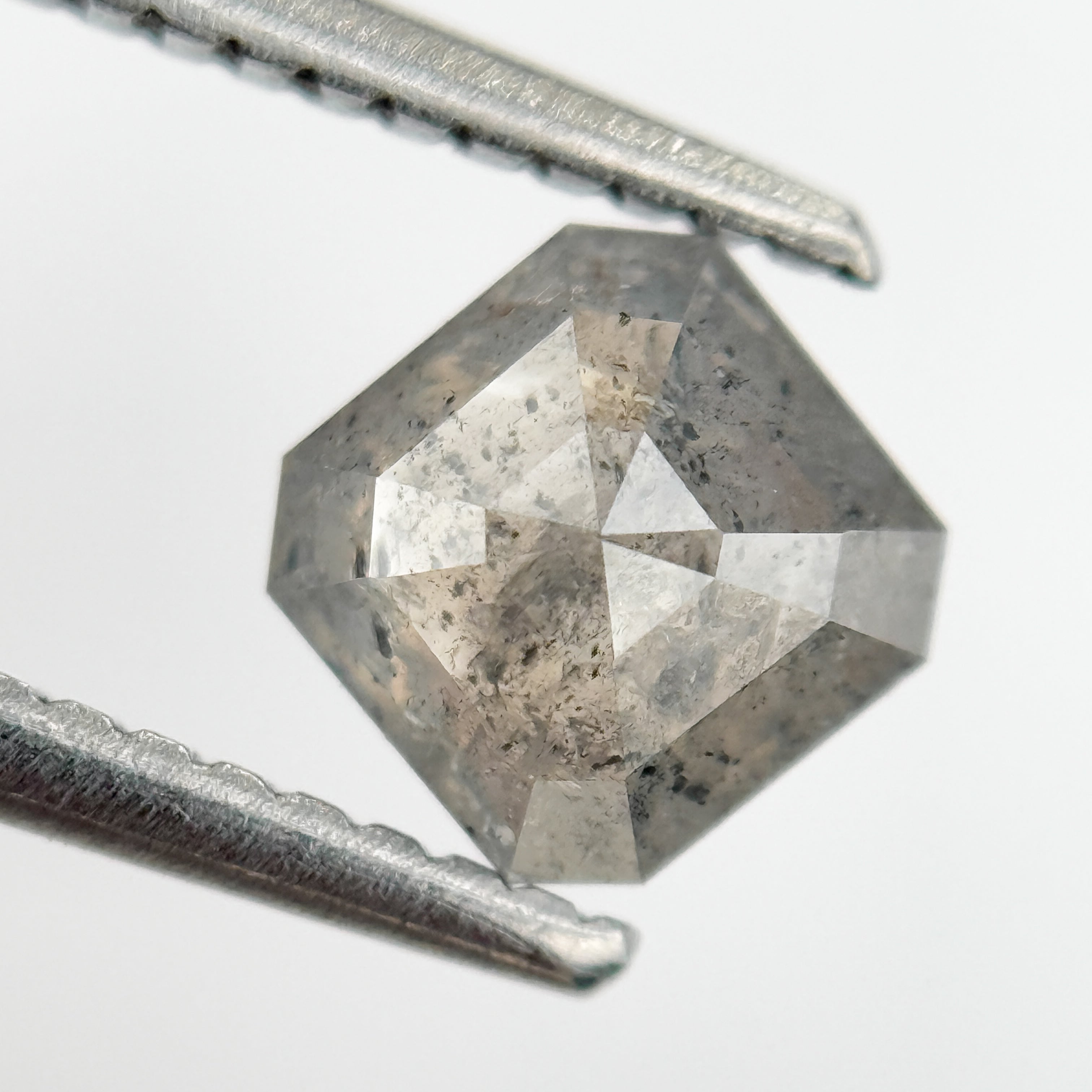 0.97 Ct Octagon Rose Cut Grey Natural Salt and Pepper Diamond