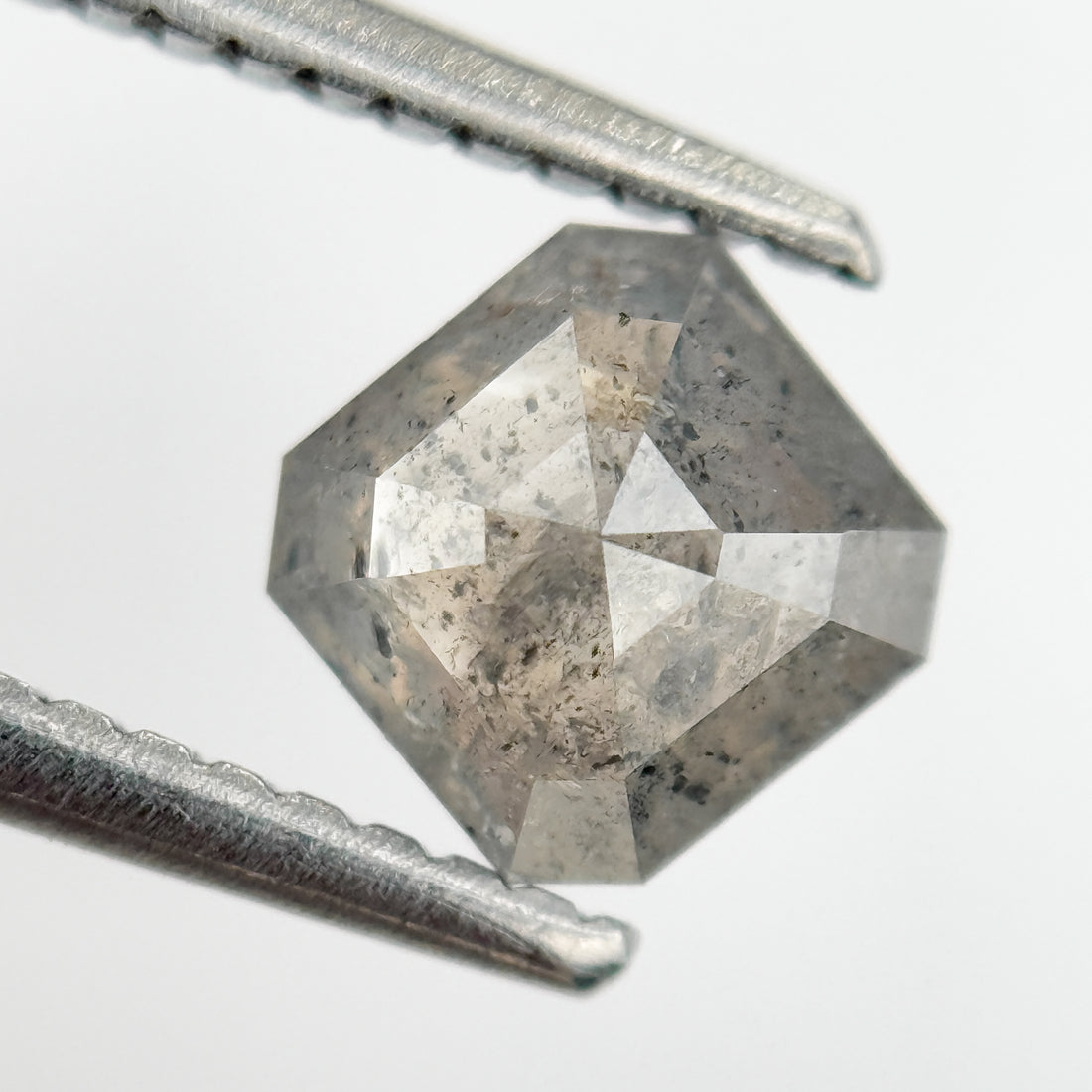 0.97 Ct Octagon Rose Cut Grey Natural Salt and Pepper Diamond