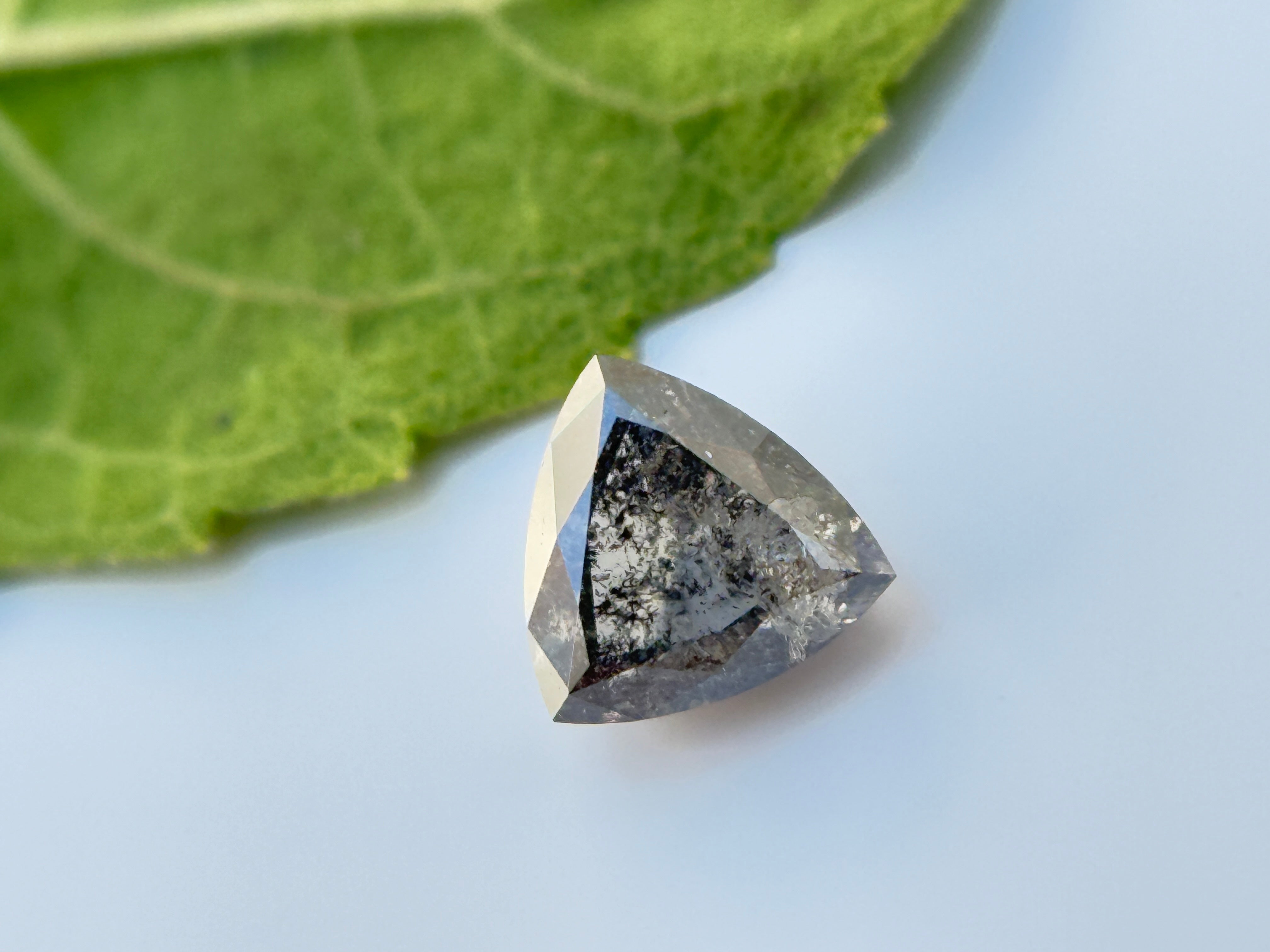 0.44 Ct Trillion Rose Cut Grey Natural Salt and Pepper Diamond