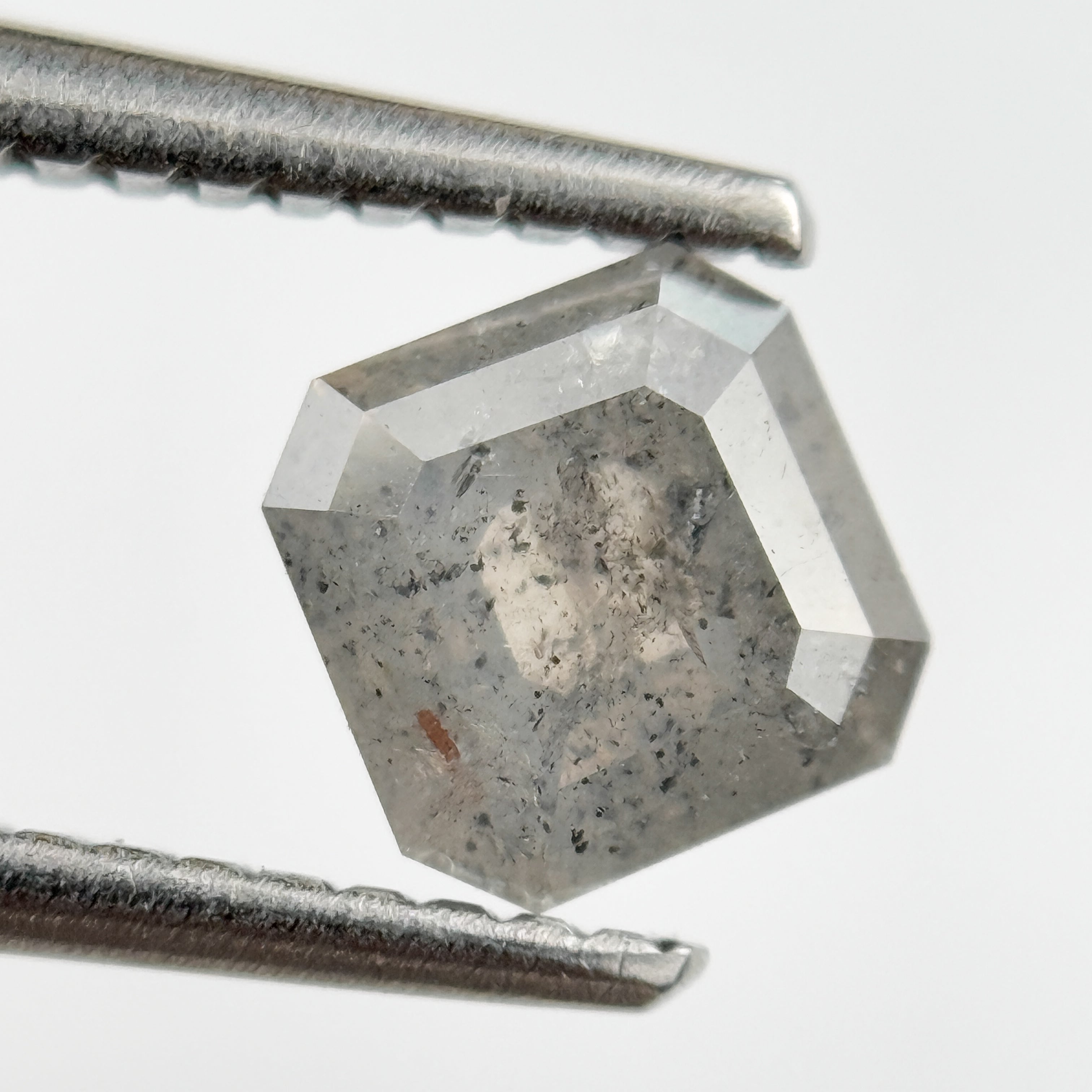 0.97 Ct Octagon Rose Cut Grey Natural Salt and Pepper Diamond