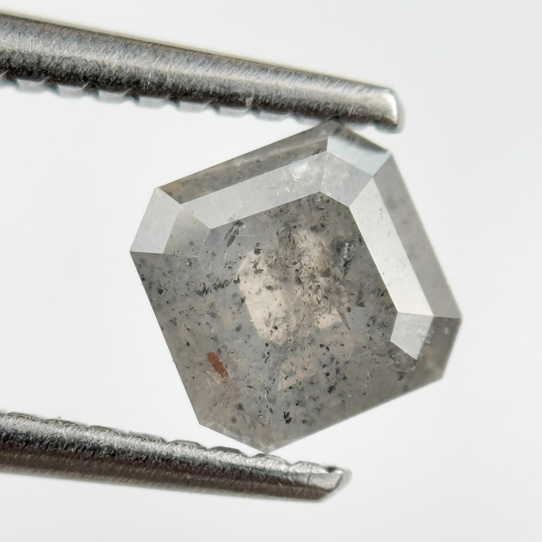 0.97 Ct Octagon Rose Cut Grey Natural Salt and Pepper Diamond