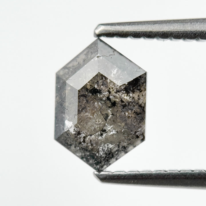 1.11 Ct Hexagon Rose Cut Grey Natural Salt and Pepper Diamond