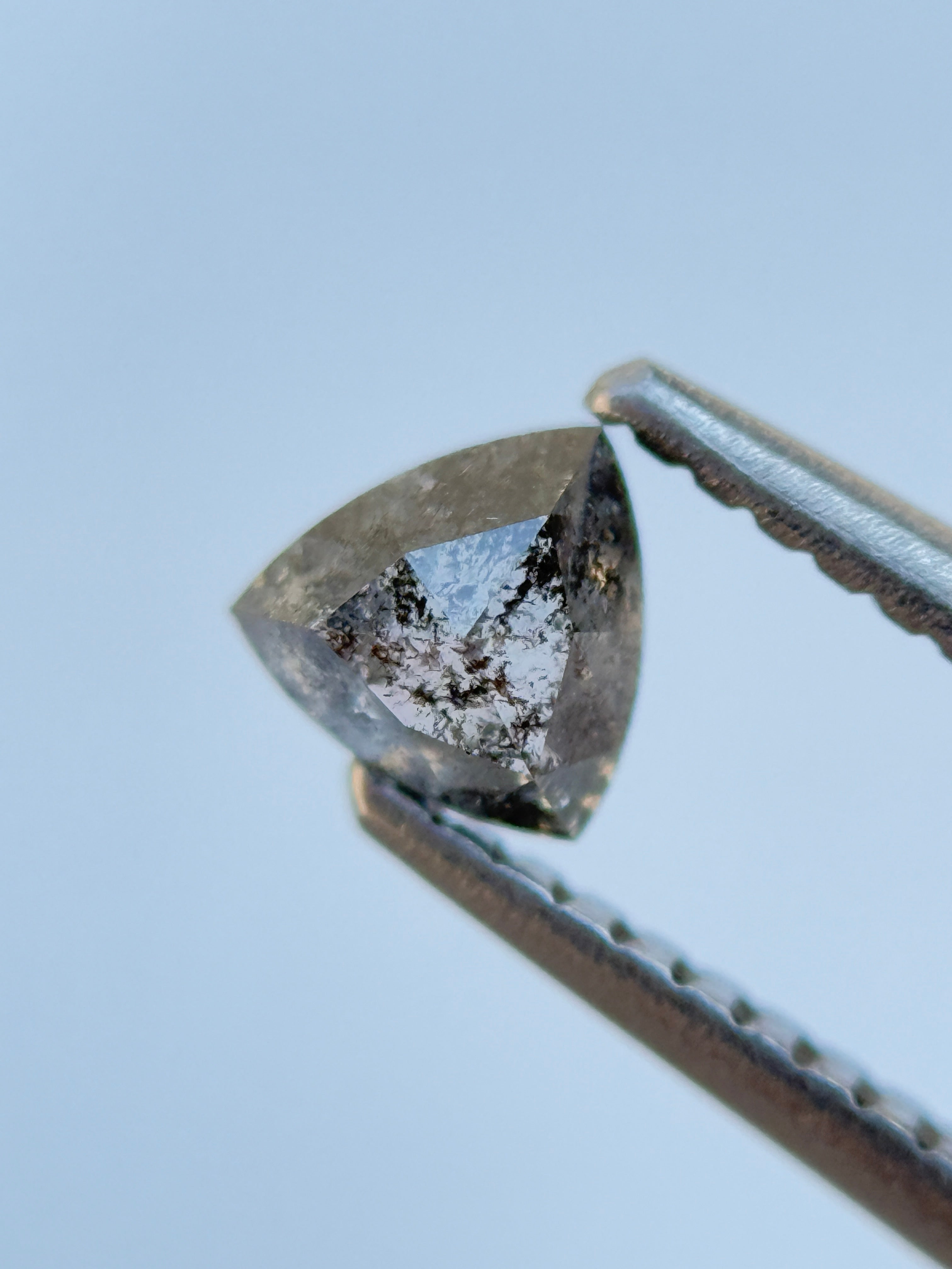 0.44 Ct Trillion Rose Cut Grey Natural Salt and Pepper Diamond