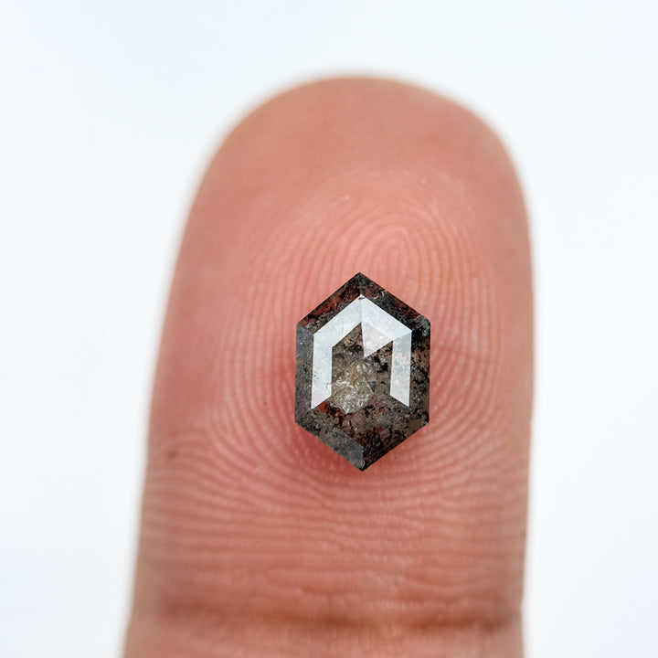 1.11 Ct Hexagon Rose Cut Grey Natural Salt and Pepper Diamond