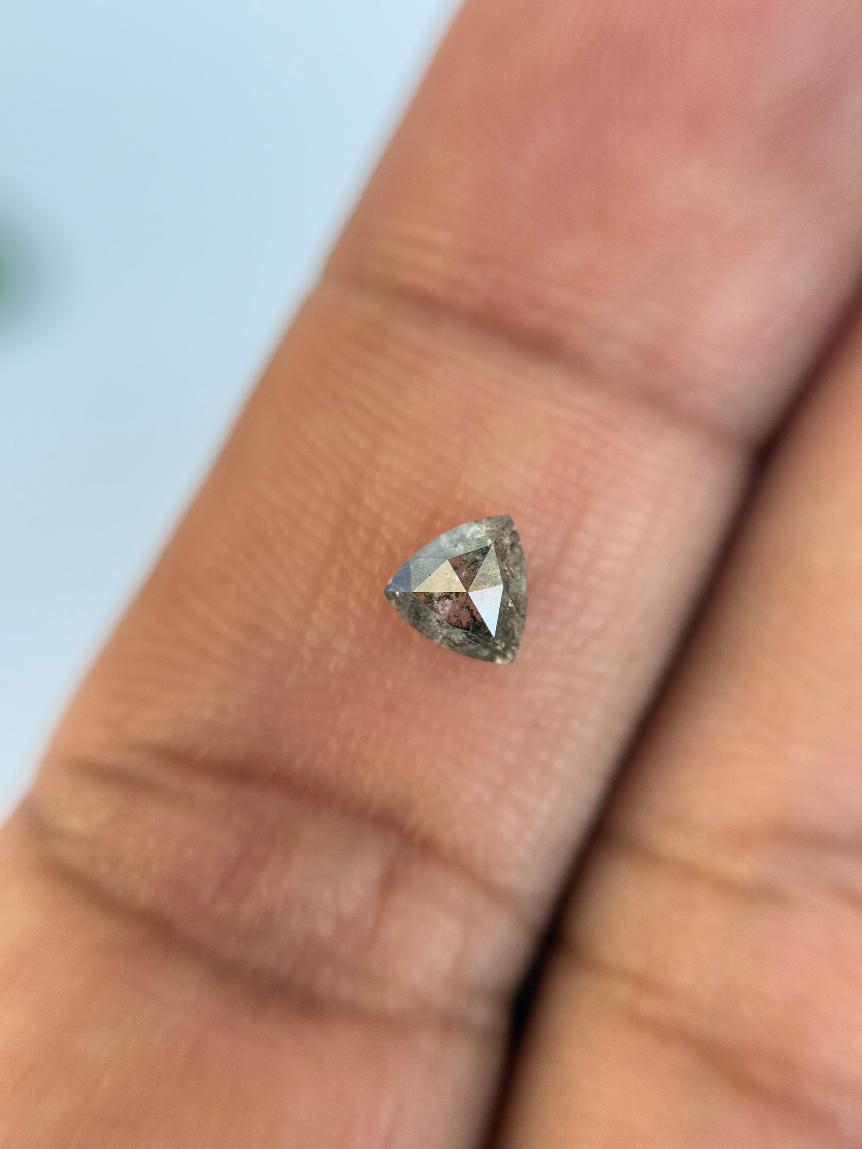 0.44 Ct Trillion Rose Cut Grey Natural Salt and Pepper Diamond