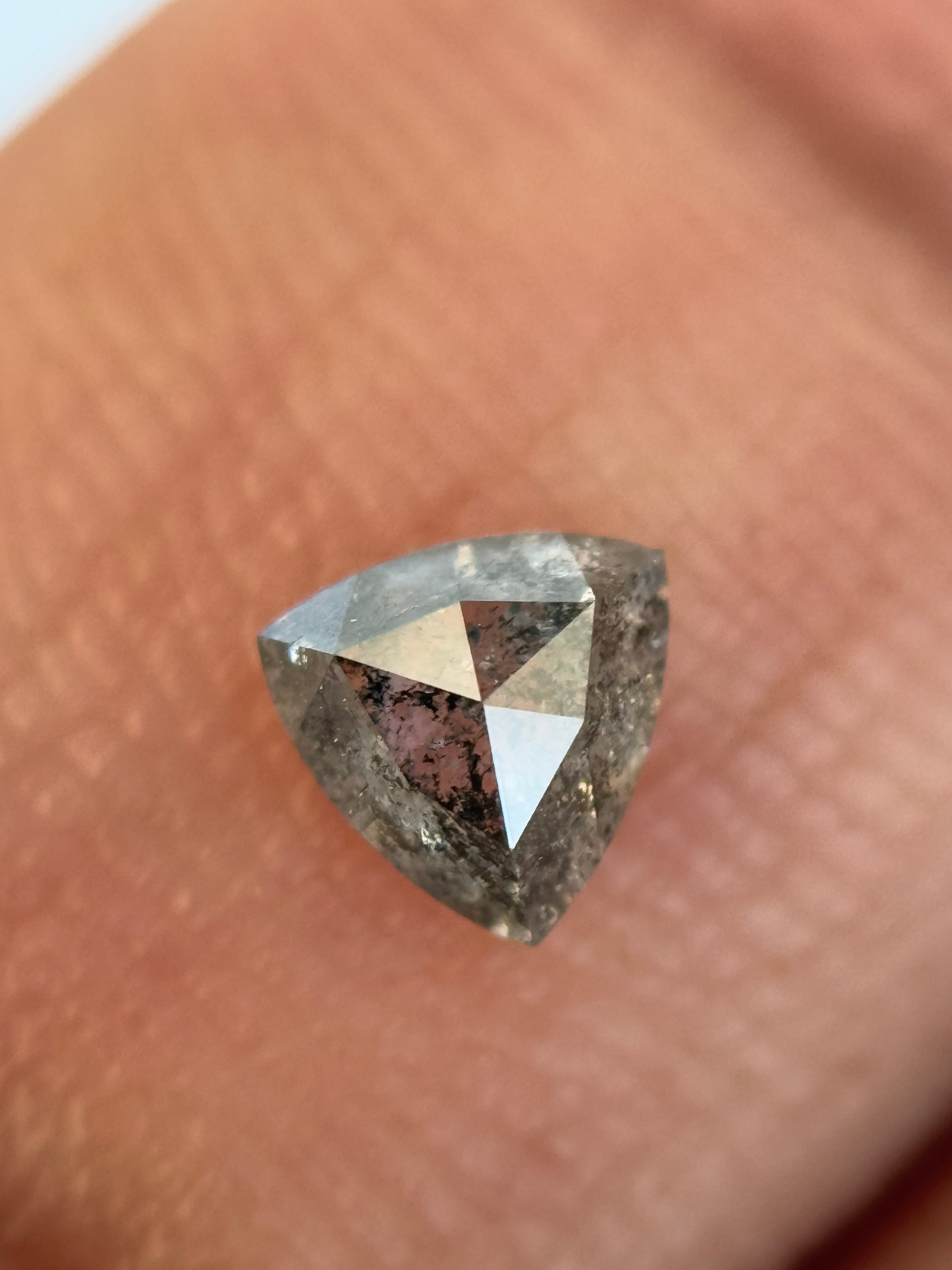 0.44 Ct Trillion Rose Cut Grey Natural Salt and Pepper Diamond