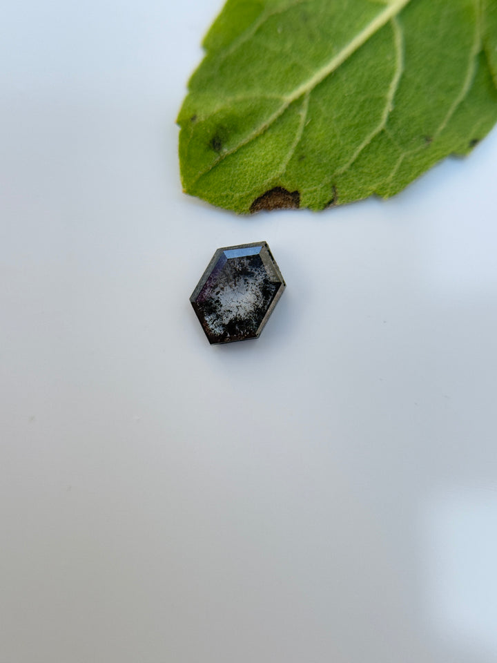 0.38 Ct Hexagon Rose Cut Grey Natural Salt and Pepper Diamond