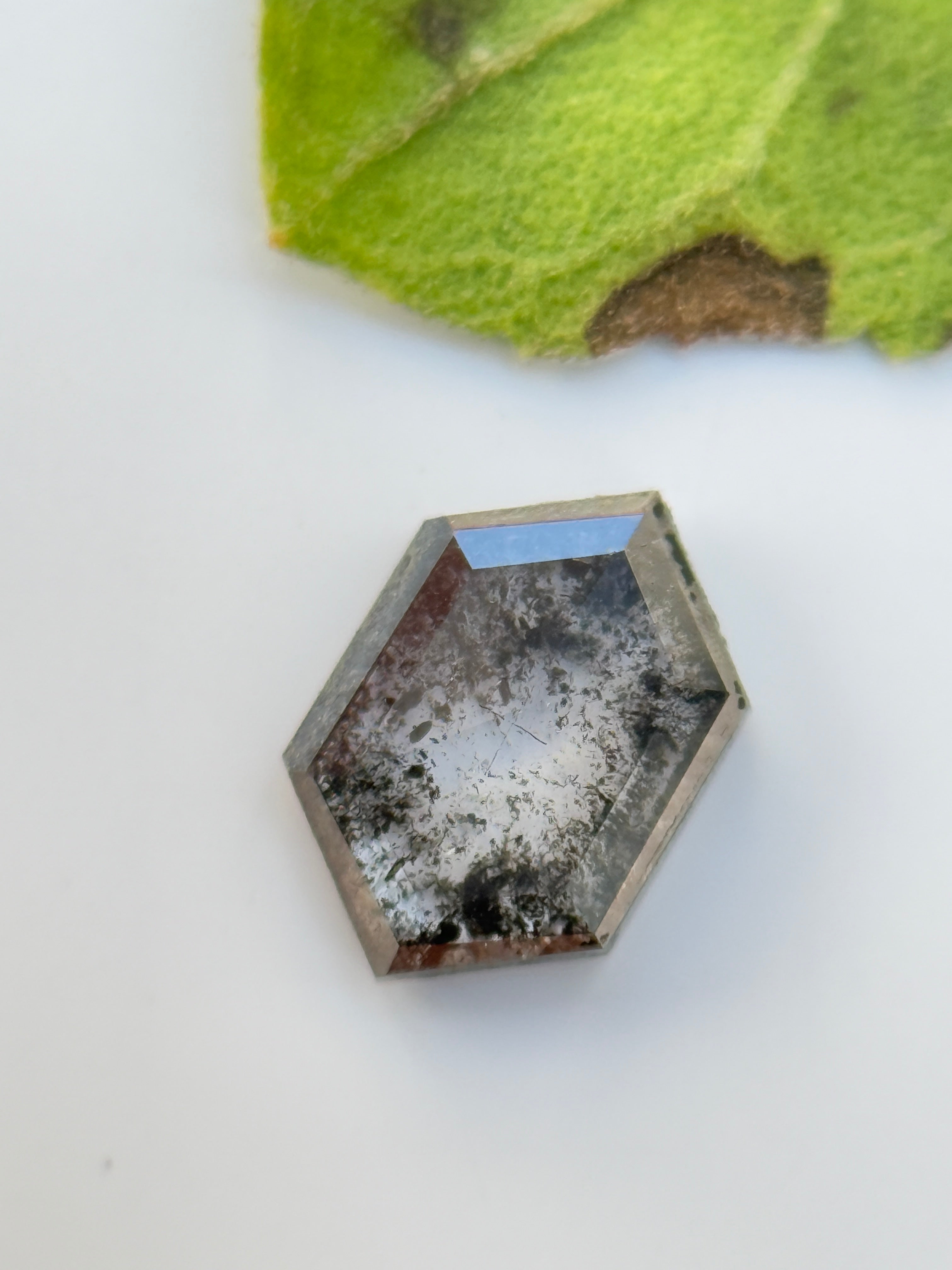 0.38 Ct Hexagon Rose Cut Grey Natural Salt and Pepper Diamond