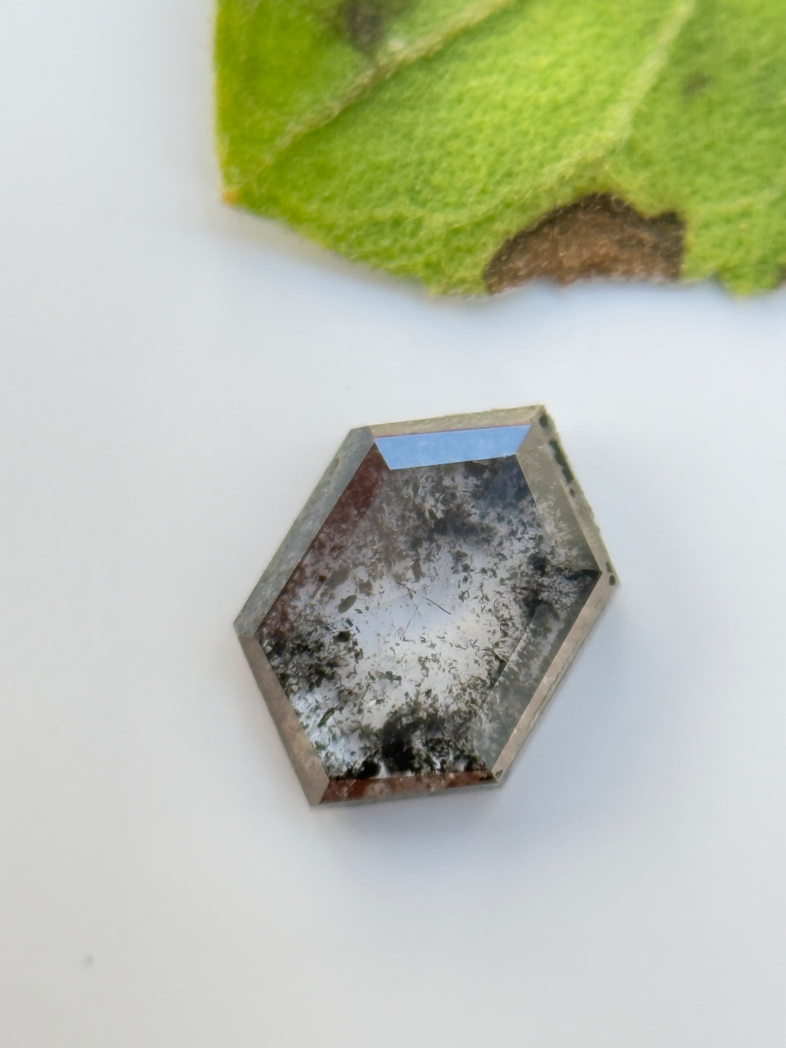 0.38 Ct Hexagon Rose Cut Grey Natural Salt and Pepper Diamond