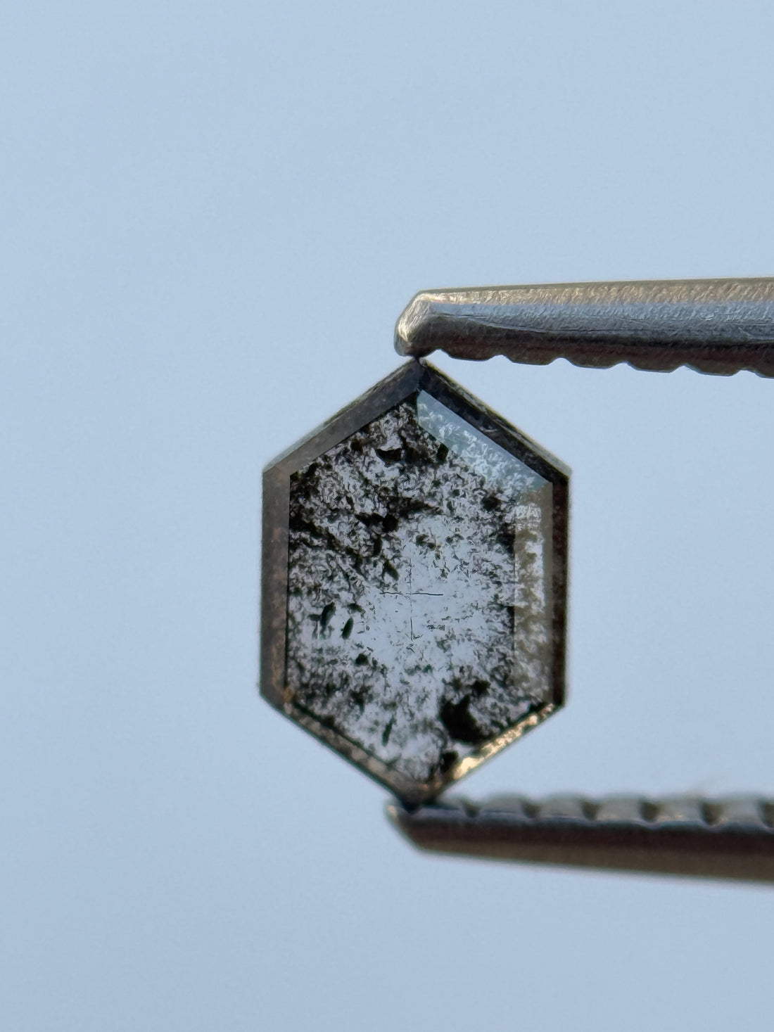 0.38 Ct Hexagon Rose Cut Grey Natural Salt and Pepper Diamond