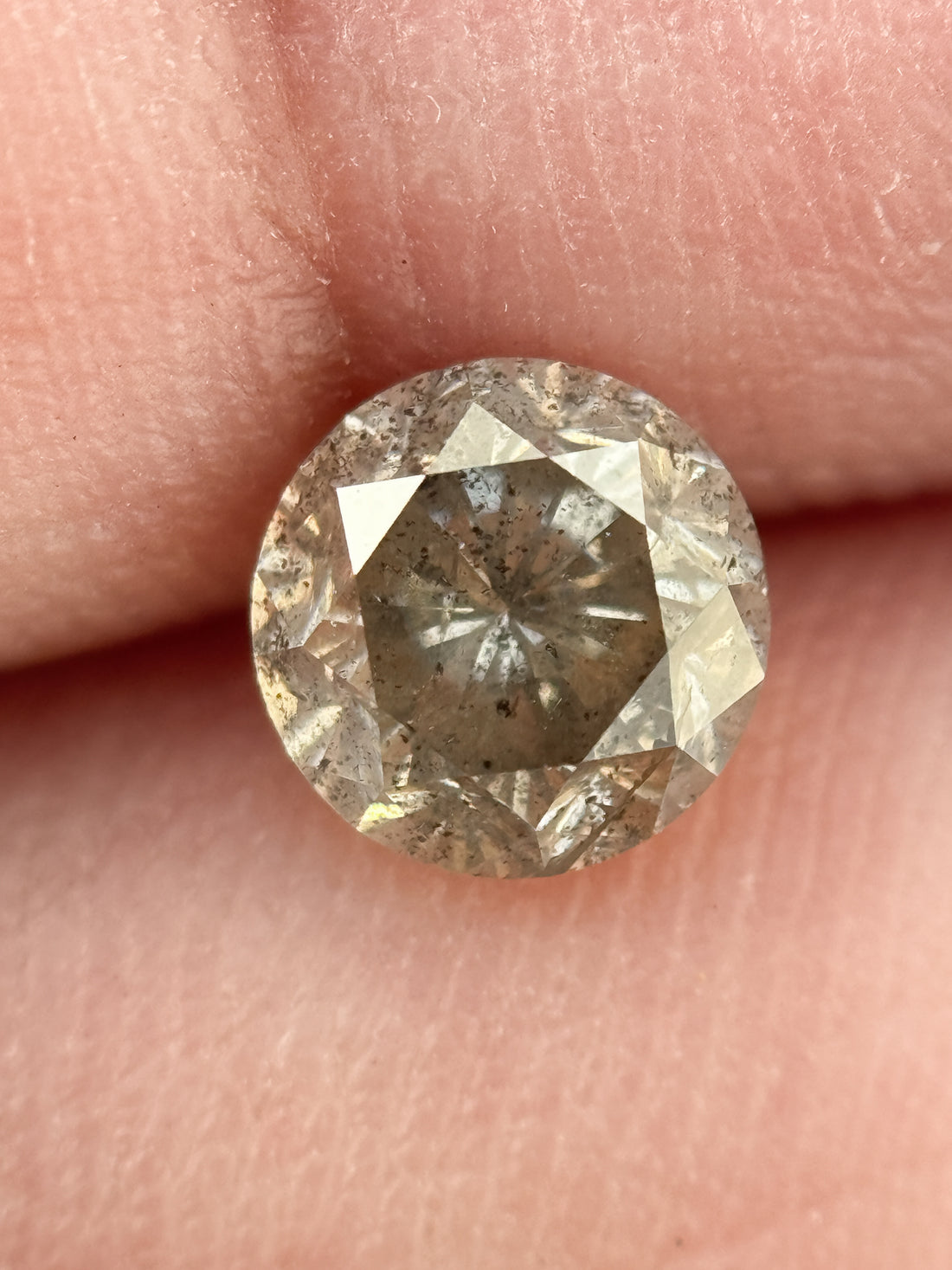 0.96 Ct Round Brilliant Cut Yellow Natural Salt and Pepper Diamond