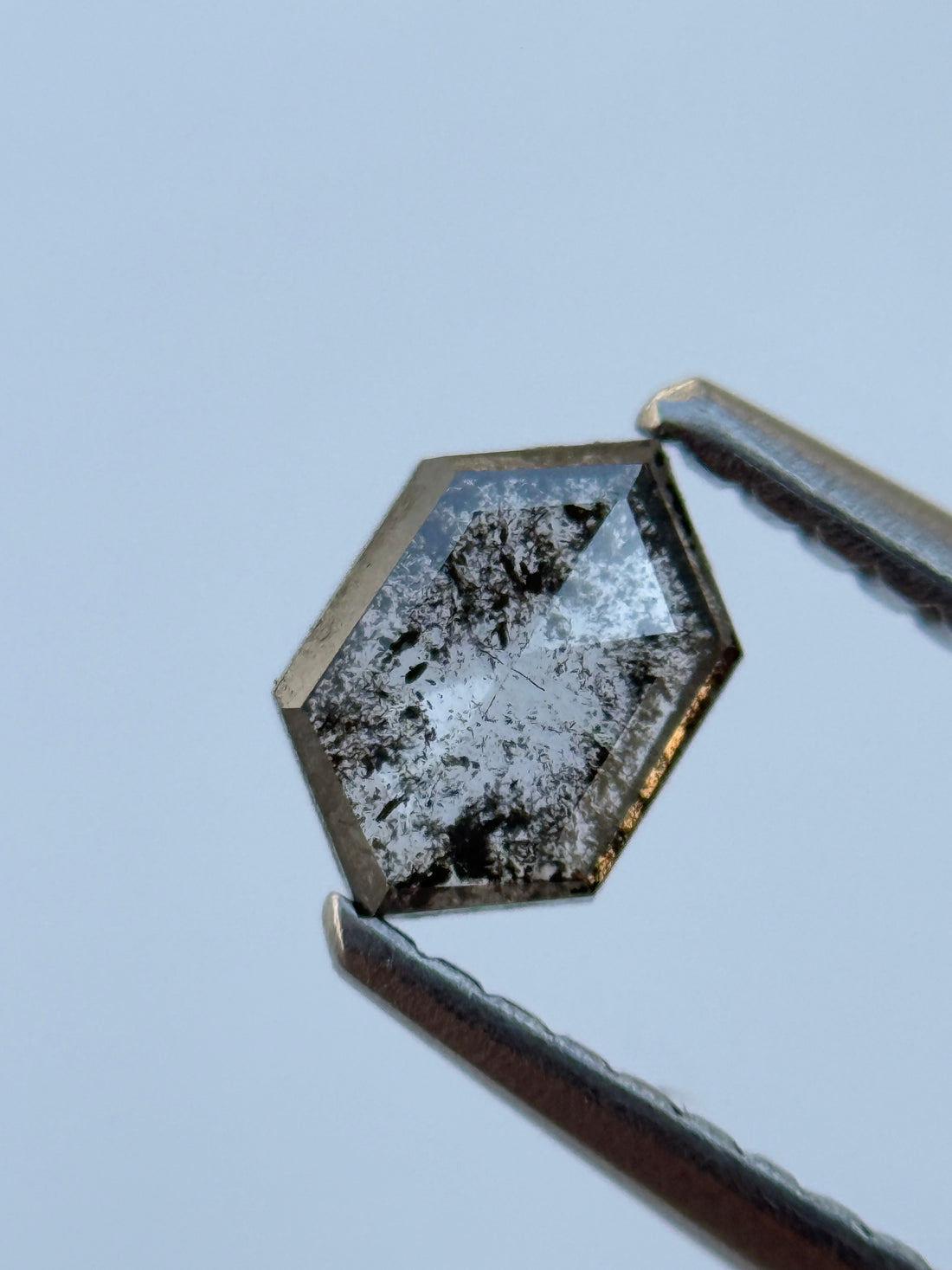 0.38 Ct Hexagon Rose Cut Grey Natural Salt and Pepper Diamond