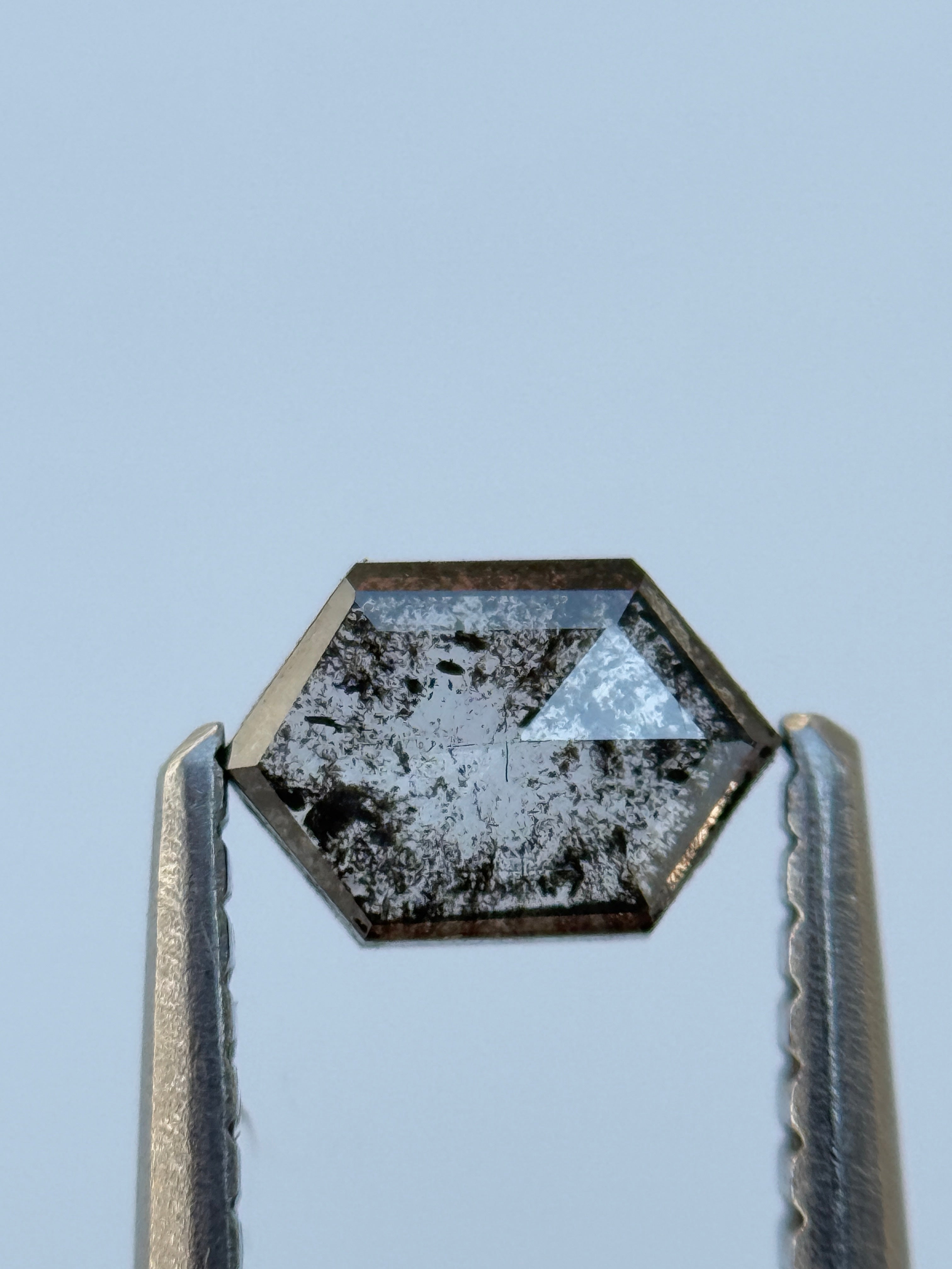 0.38 Ct Hexagon Rose Cut Grey Natural Salt and Pepper Diamond
