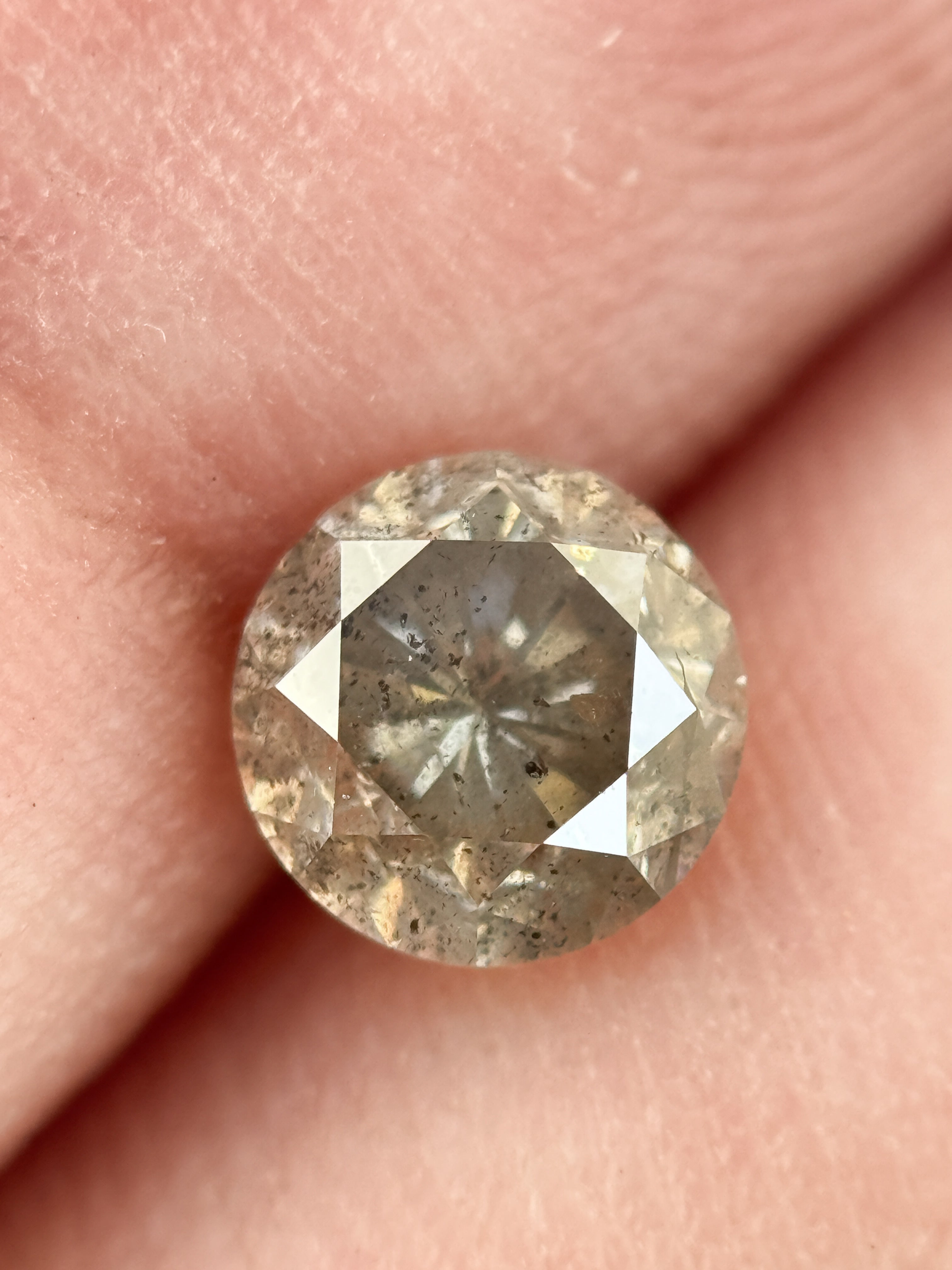 0.96 Ct Round Brilliant Cut Yellow Natural Salt and Pepper Diamond