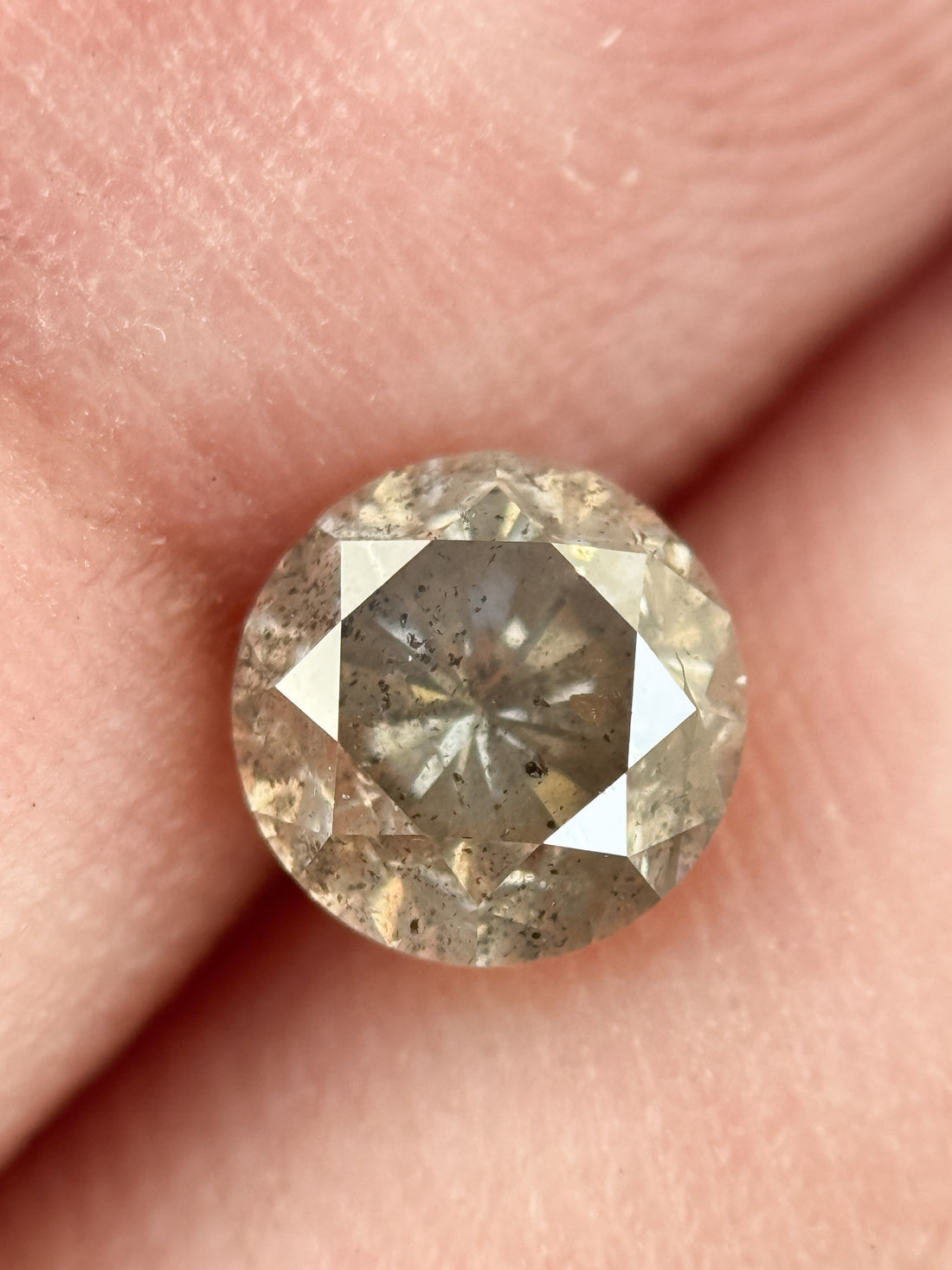 0.96 Ct Round Brilliant Cut Yellow Natural Salt and Pepper Diamond