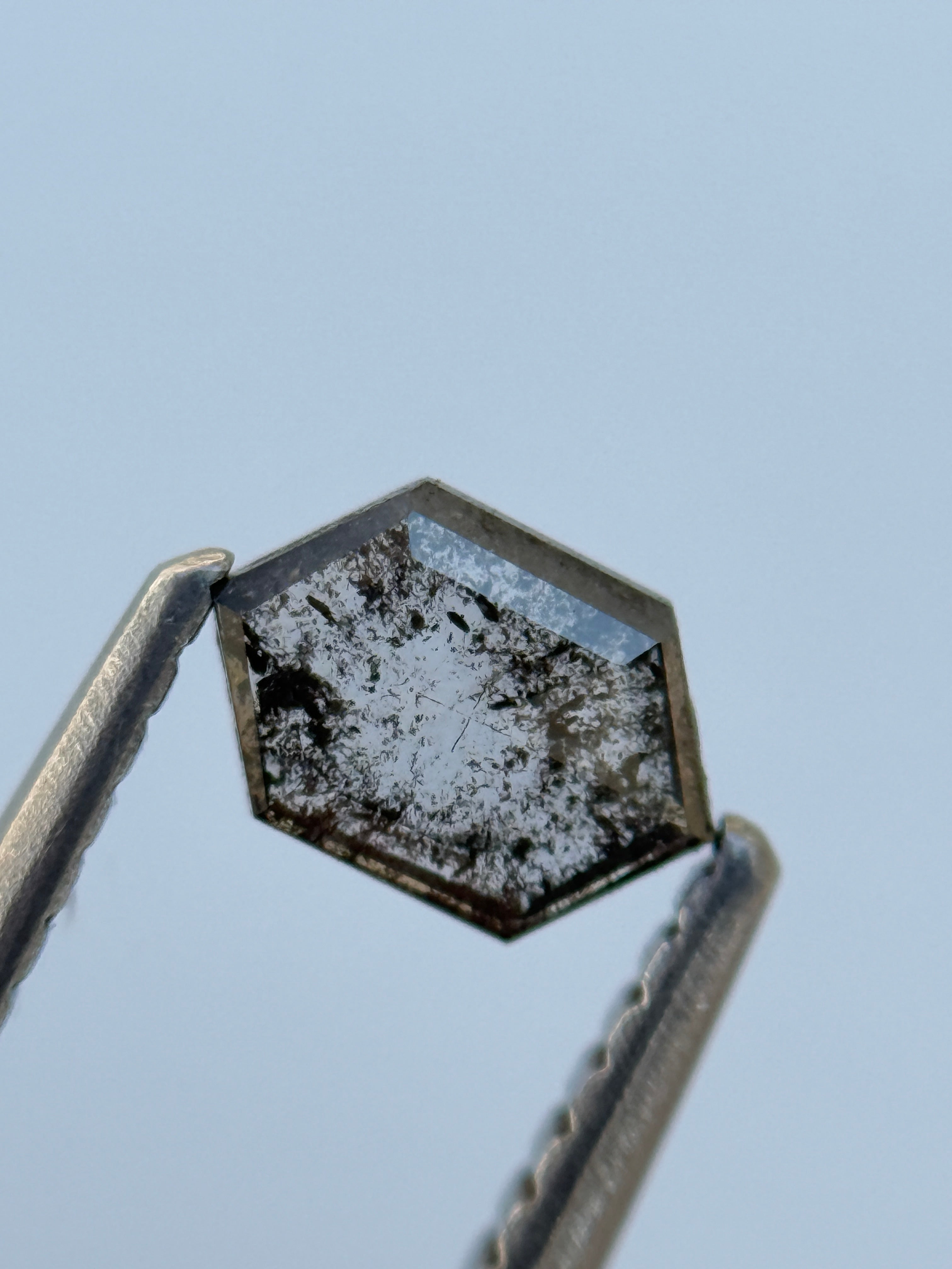 0.38 Ct Hexagon Rose Cut Grey Natural Salt and Pepper Diamond