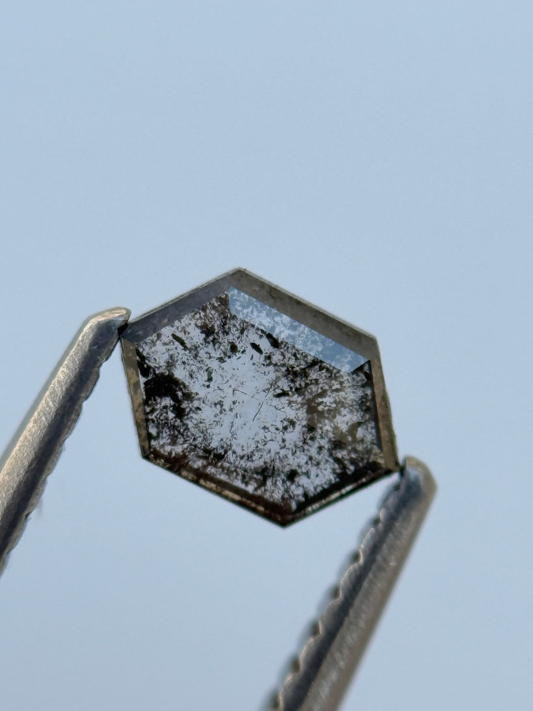 0.38 Ct Hexagon Rose Cut Grey Natural Salt and Pepper Diamond