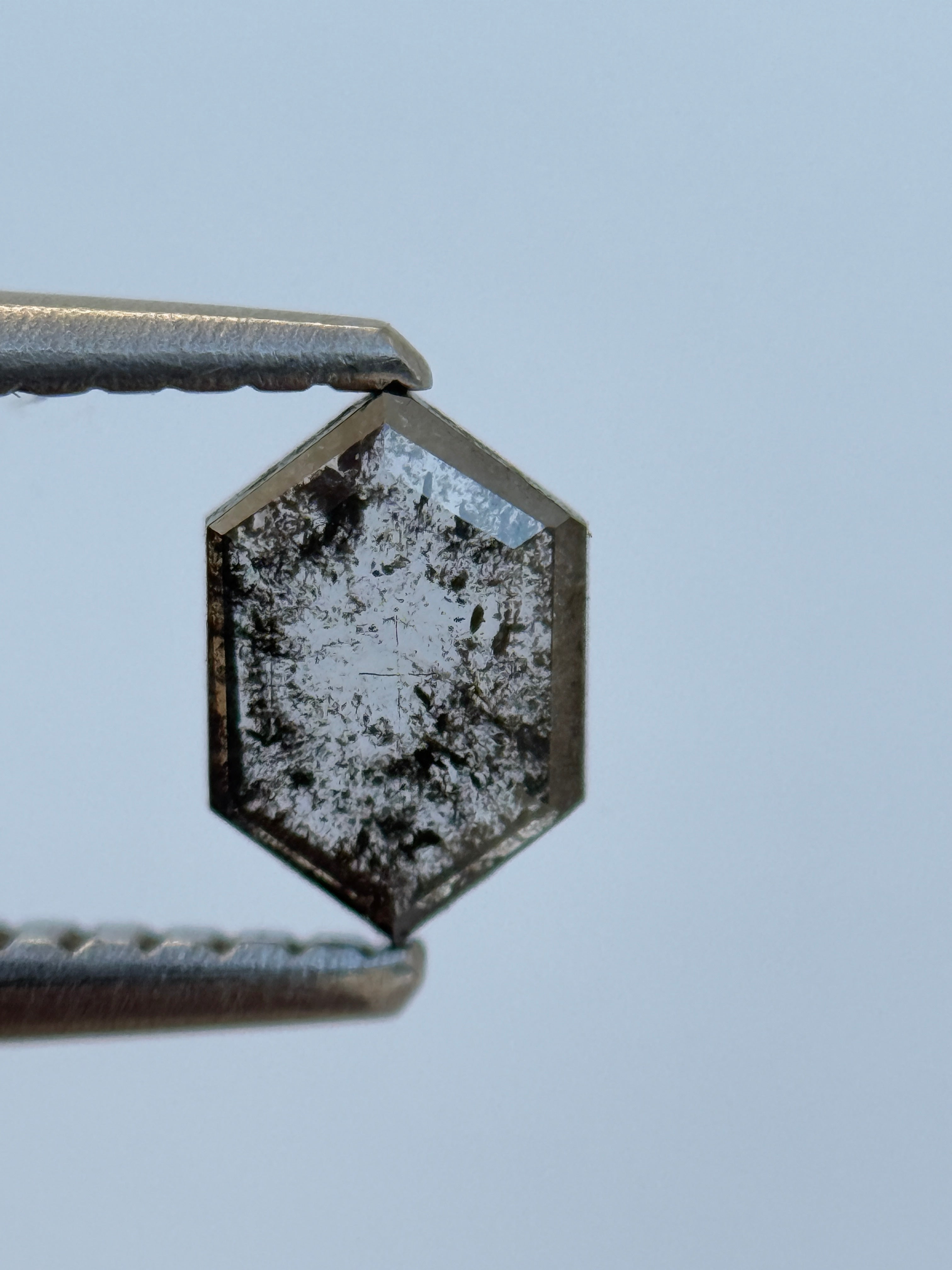 0.38 Ct Hexagon Rose Cut Grey Natural Salt and Pepper Diamond