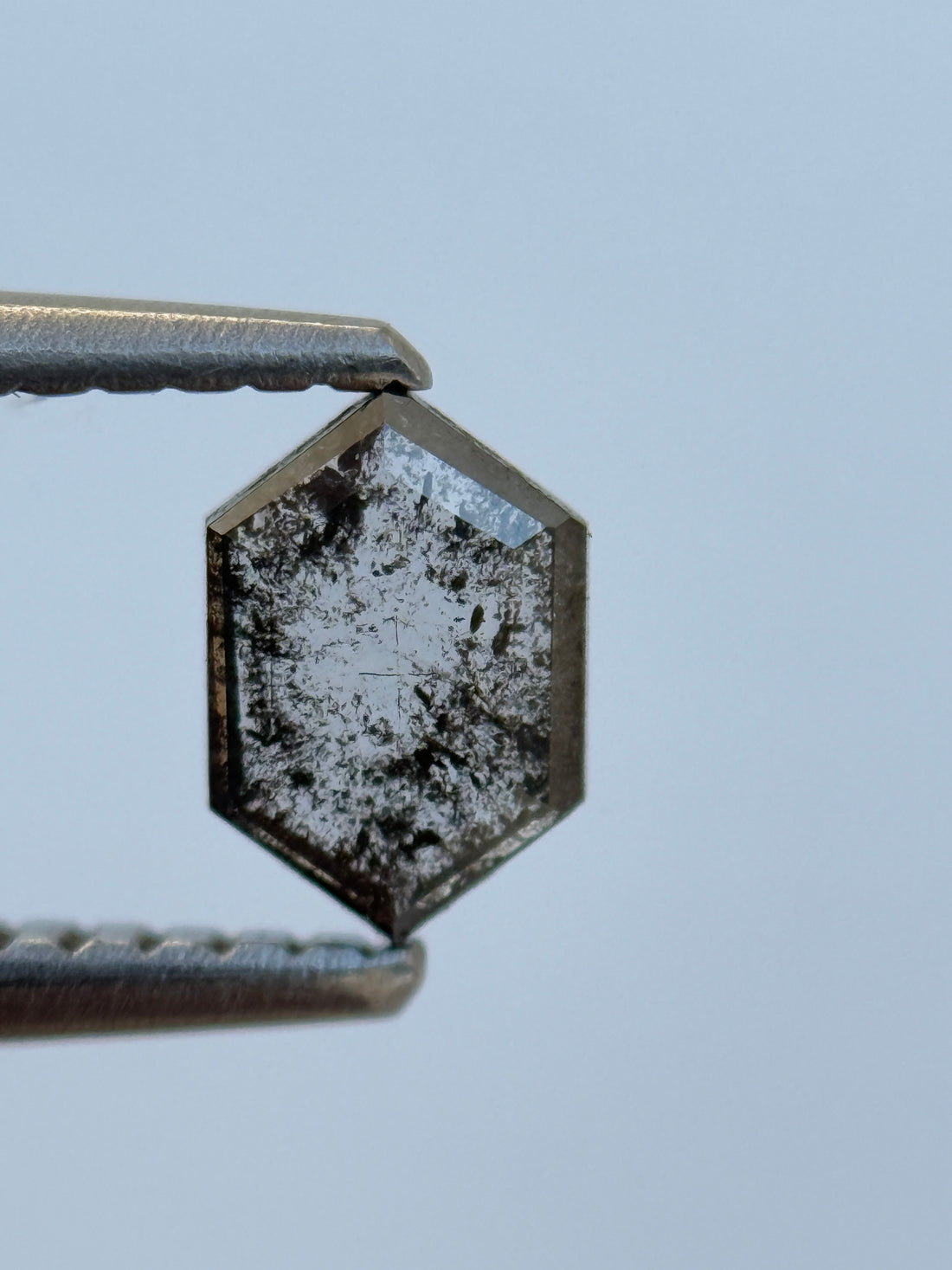 0.38 Ct Hexagon Rose Cut Grey Natural Salt and Pepper Diamond