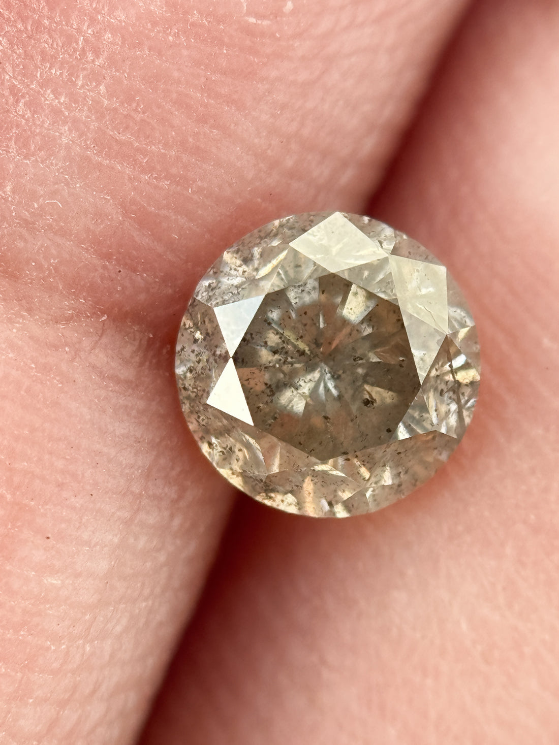 0.96 Ct Round Brilliant Cut Yellow Natural Salt and Pepper Diamond