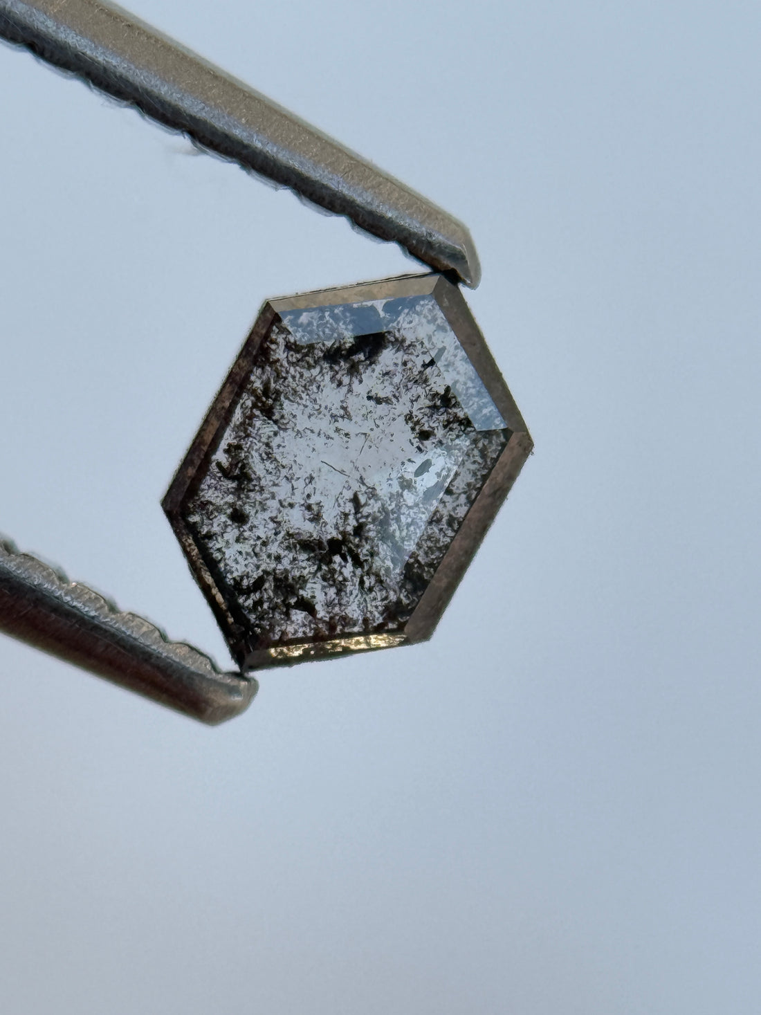 0.38 Ct Hexagon Rose Cut Grey Natural Salt and Pepper Diamond