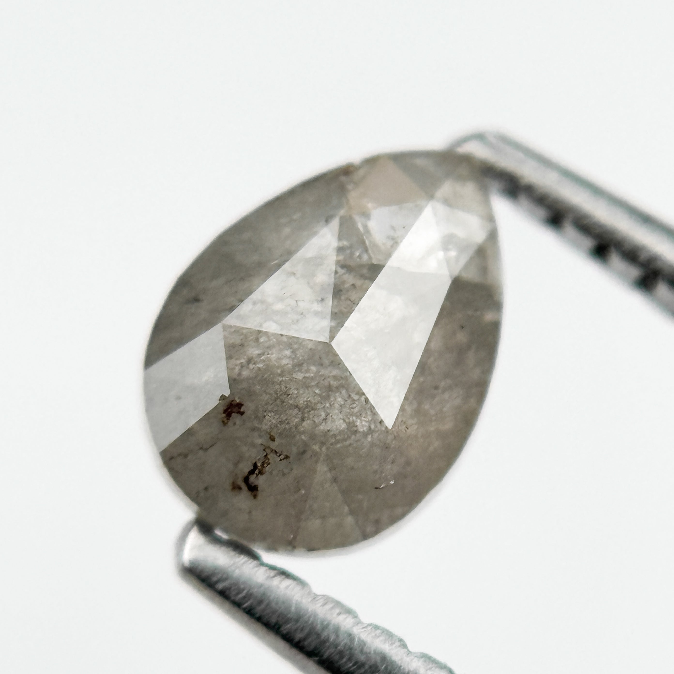 0.72 Ct Pear Rose Cut Grey Natural Salt and Pepper Diamond