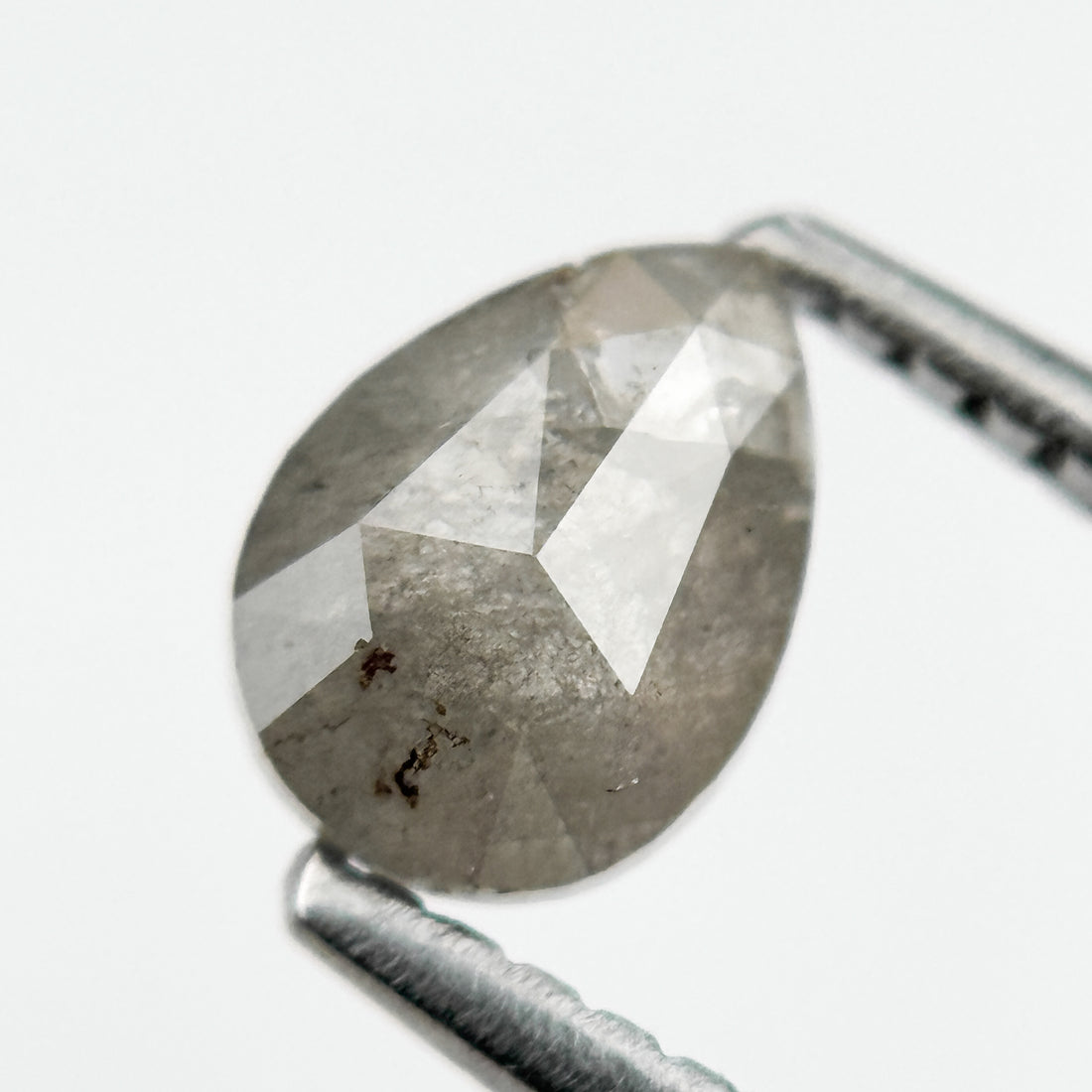 0.72 Ct Pear Rose Cut Grey Natural Salt and Pepper Diamond
