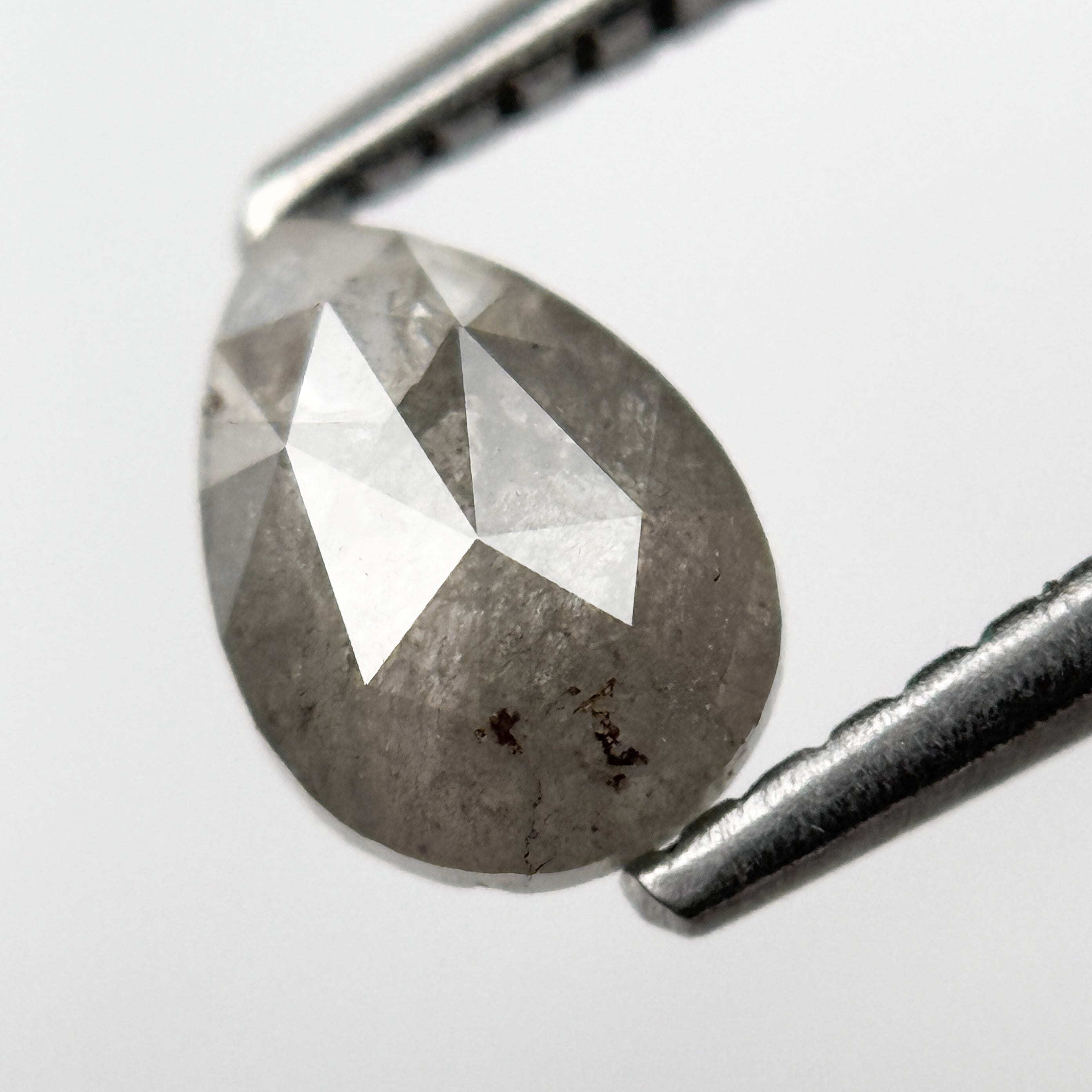 0.72 Ct Pear Rose Cut Grey Natural Salt and Pepper Diamond