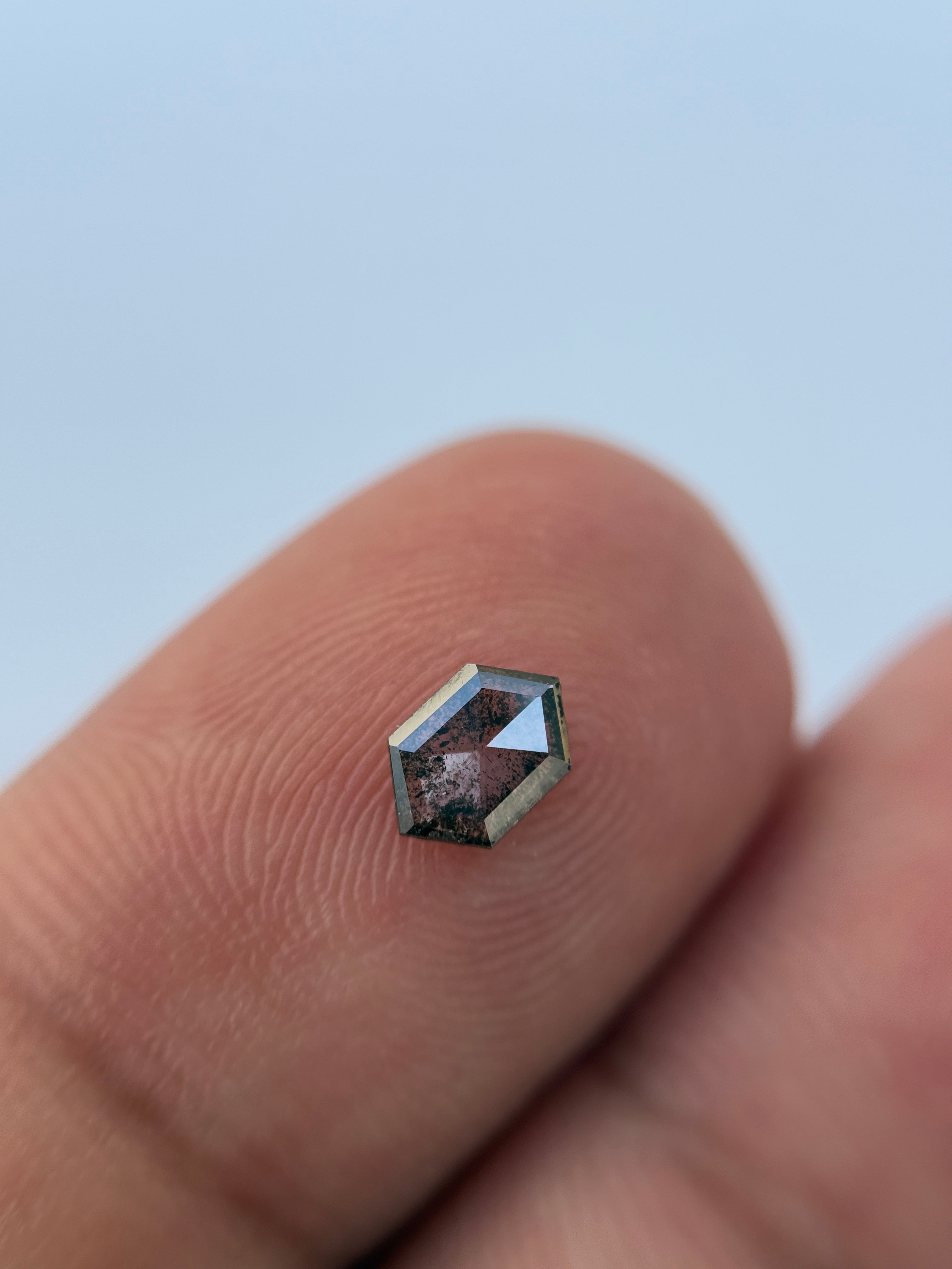 0.38 Ct Hexagon Rose Cut Grey Natural Salt and Pepper Diamond