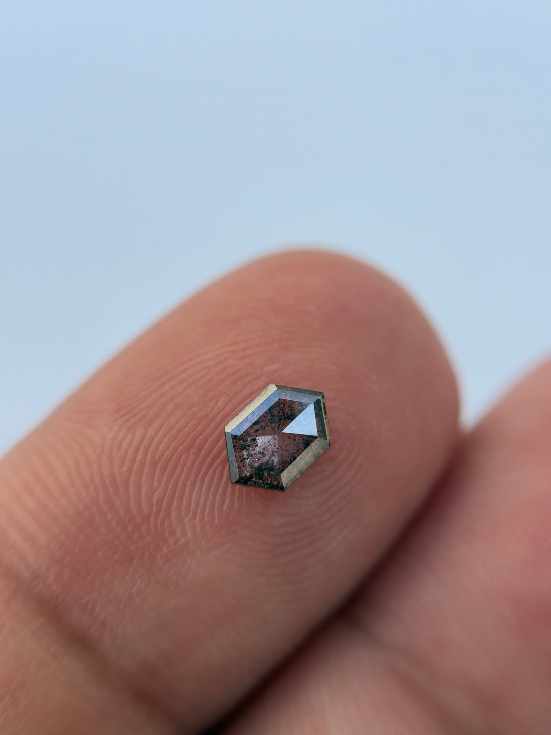 0.38 Ct Hexagon Rose Cut Grey Natural Salt and Pepper Diamond