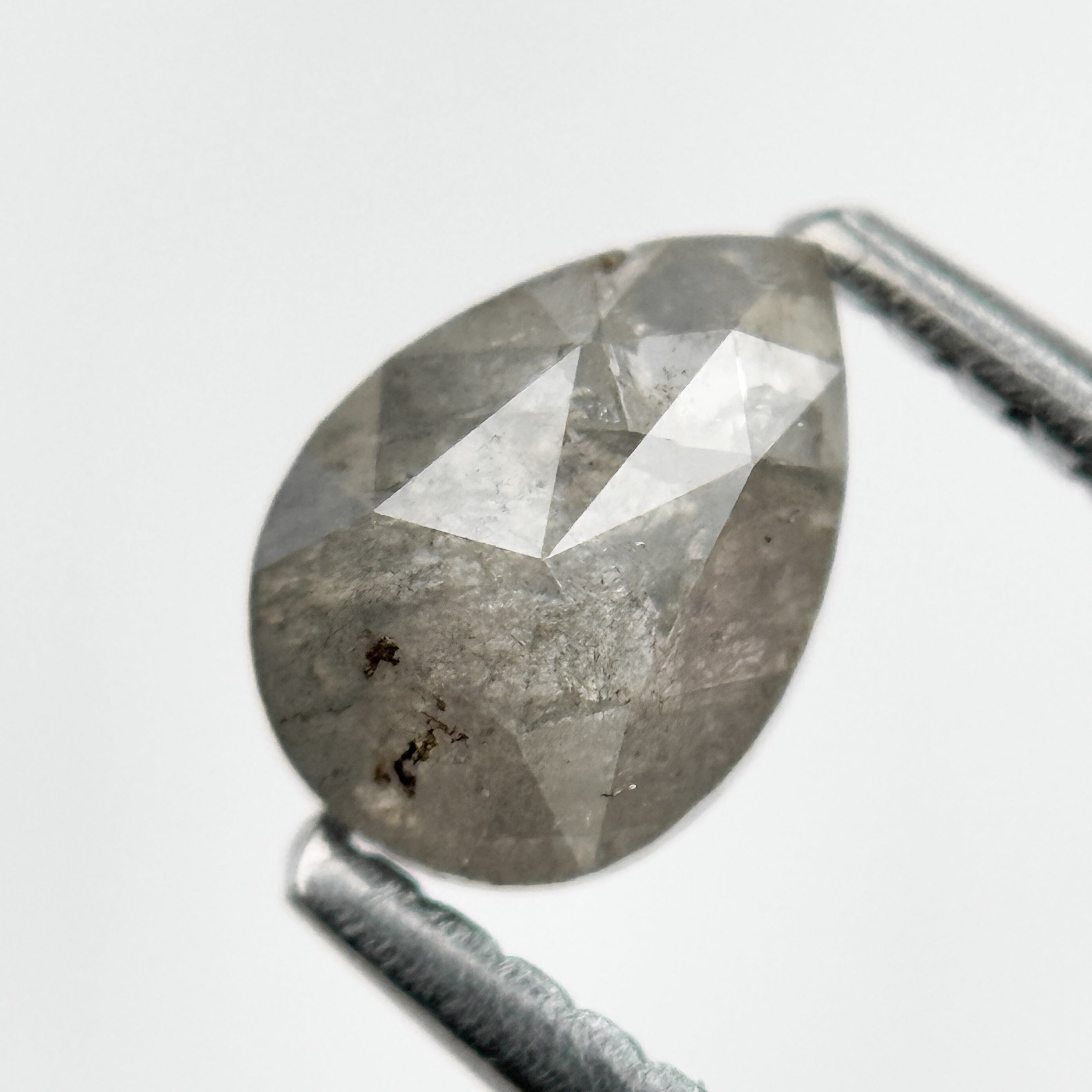 0.72 Ct Pear Rose Cut Grey Natural Salt and Pepper Diamond