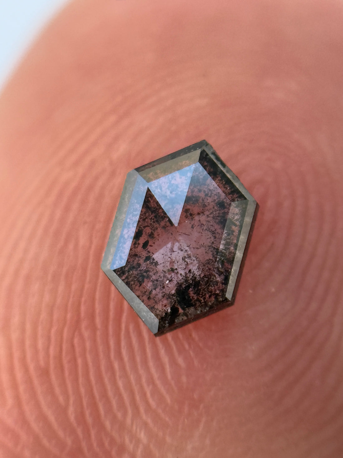 0.38 Ct Hexagon Rose Cut Grey Natural Salt and Pepper Diamond