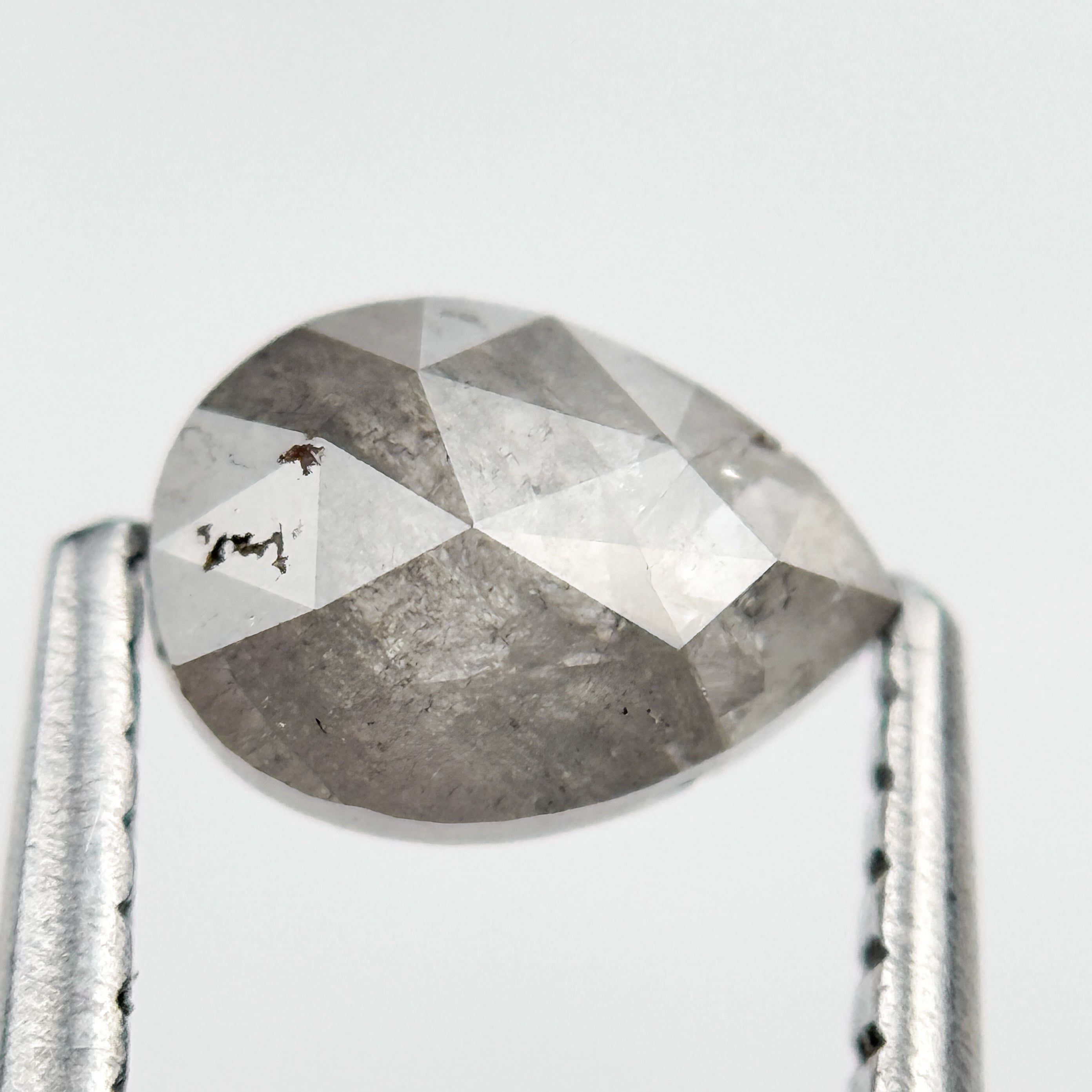 0.72 Ct Pear Rose Cut Grey Natural Salt and Pepper Diamond