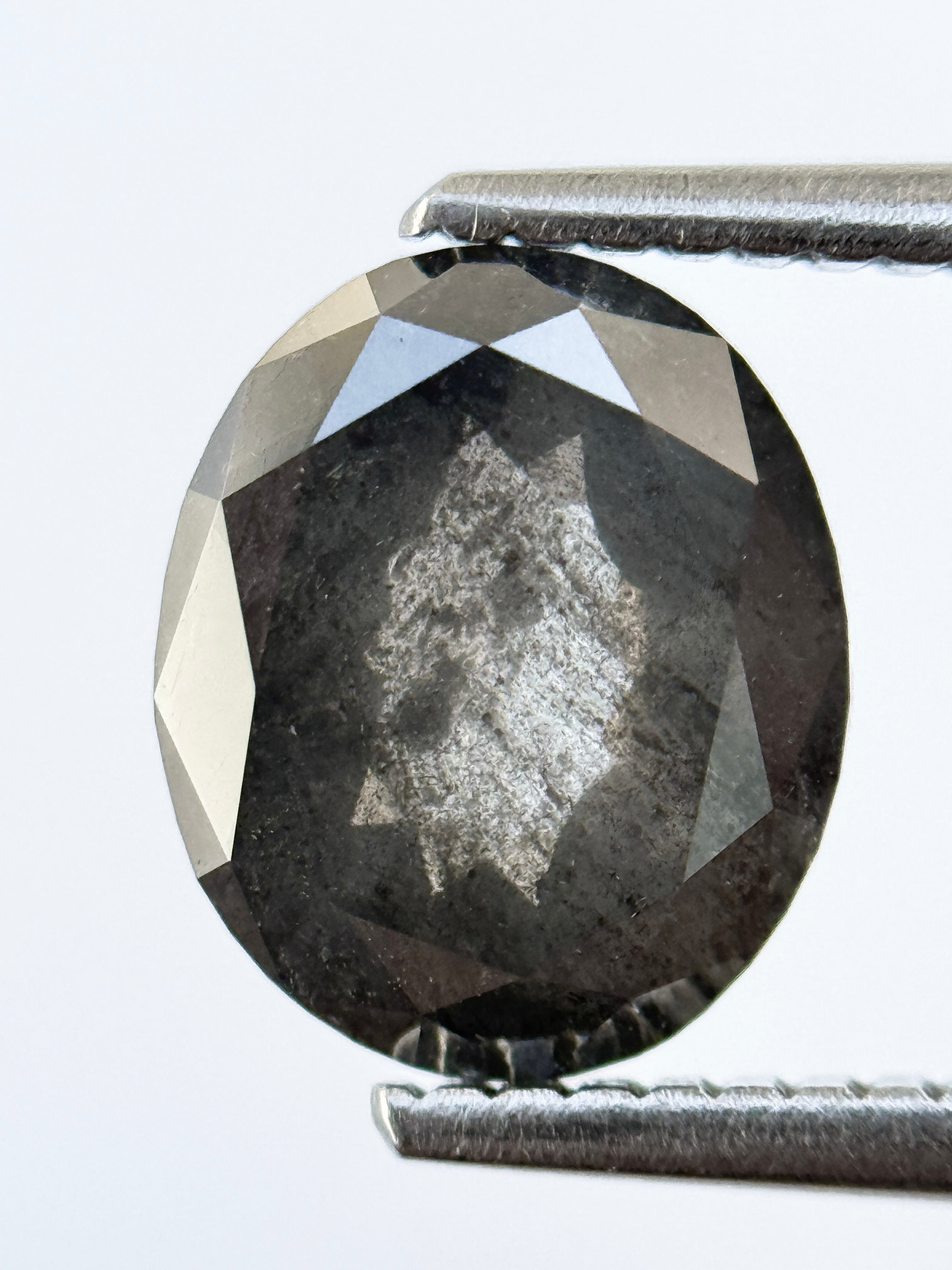 2.24 Ct Oval Rose Cut Grey Natural Salt and Pepper Diamond
