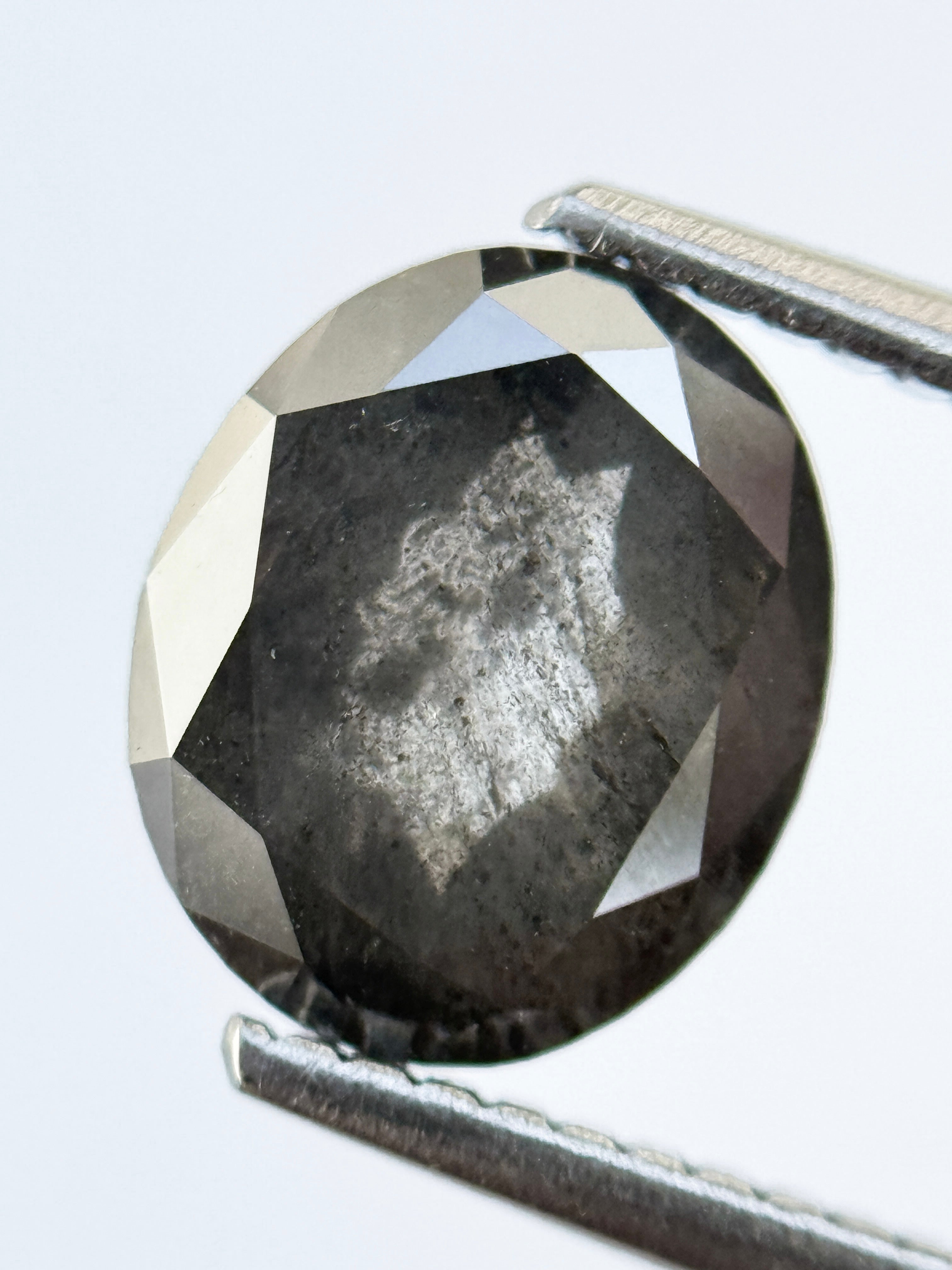 2.24 Ct Oval Rose Cut Grey Natural Salt and Pepper Diamond
