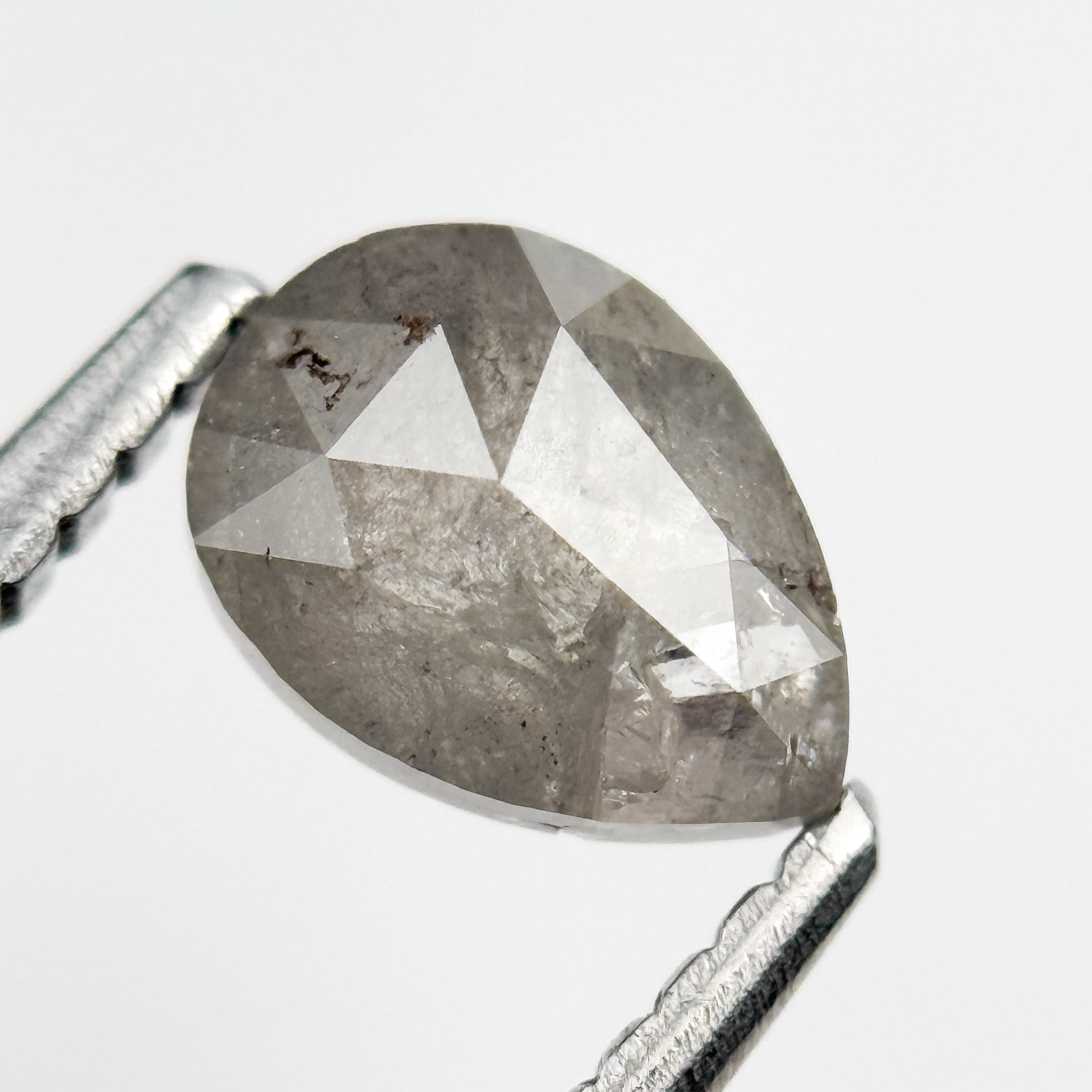 0.72 Ct Pear Rose Cut Grey Natural Salt and Pepper Diamond