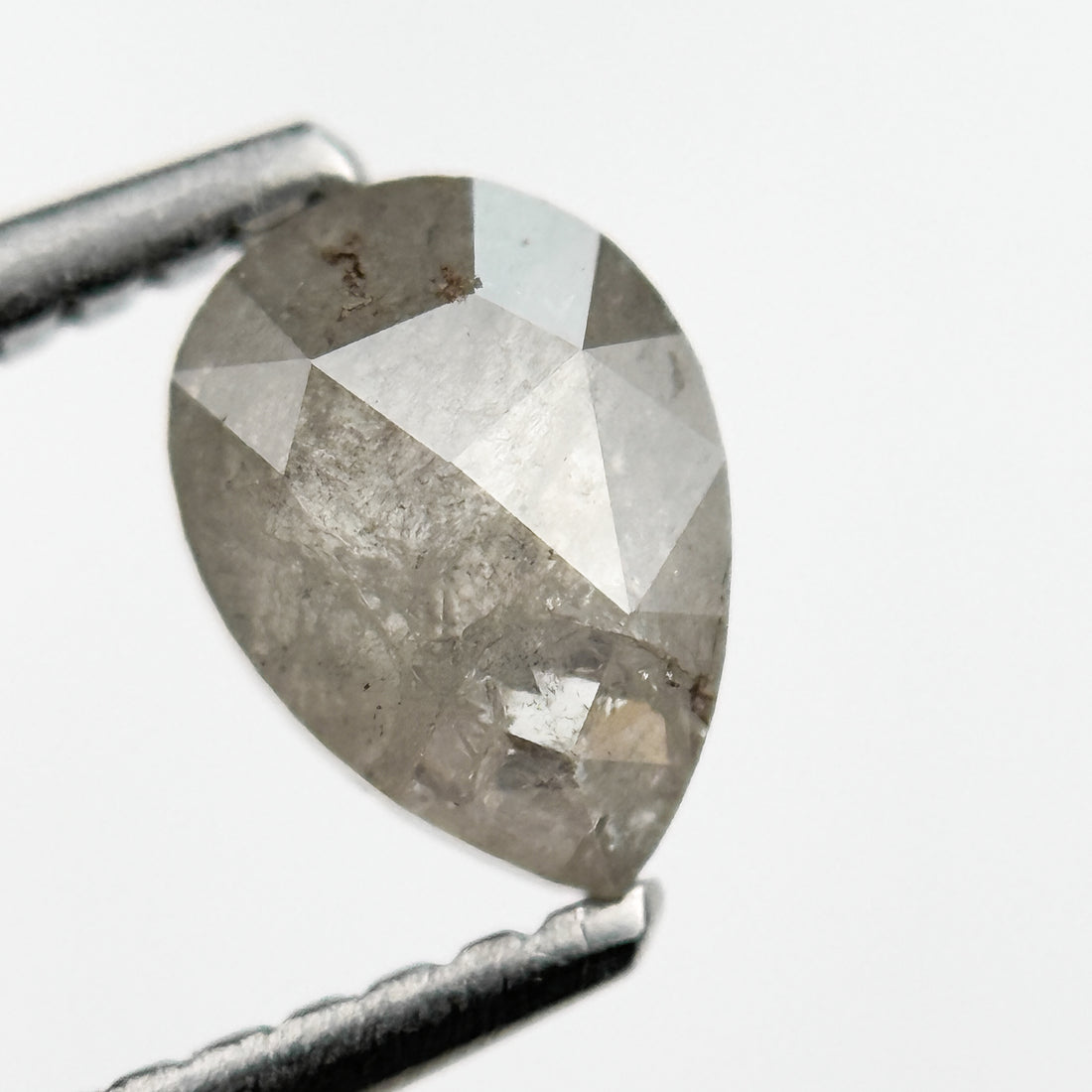 0.72 Ct Pear Rose Cut Grey Natural Salt and Pepper Diamond