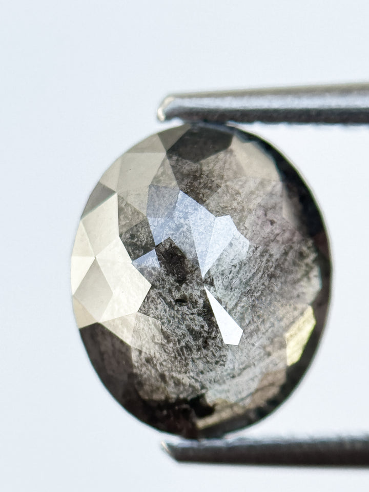 2.24 Ct Oval Rose Cut Grey Natural Salt and Pepper Diamond