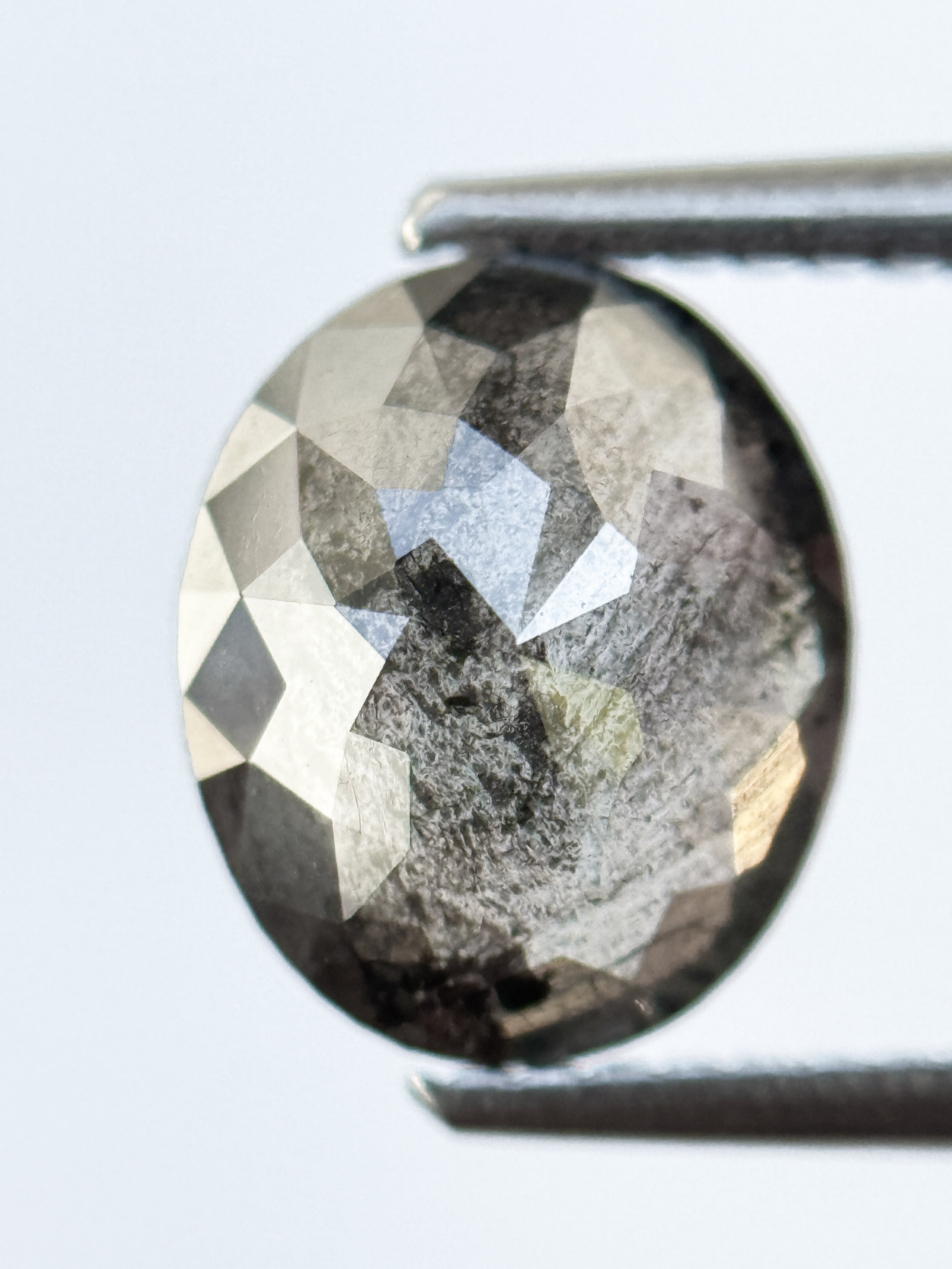 2.24 Ct Oval Rose Cut Grey Natural Salt and Pepper Diamond