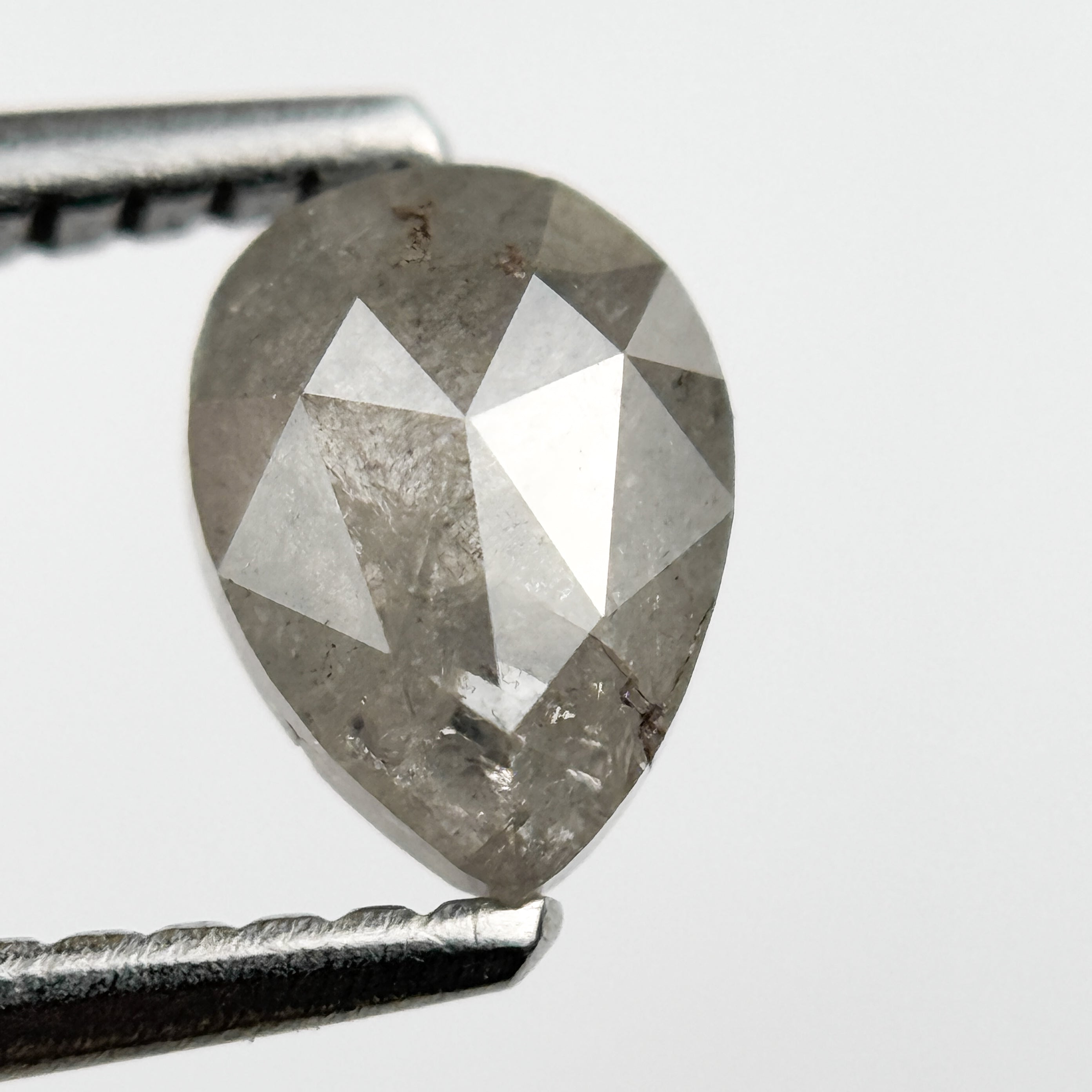 0.72 Ct Pear Rose Cut Grey Natural Salt and Pepper Diamond