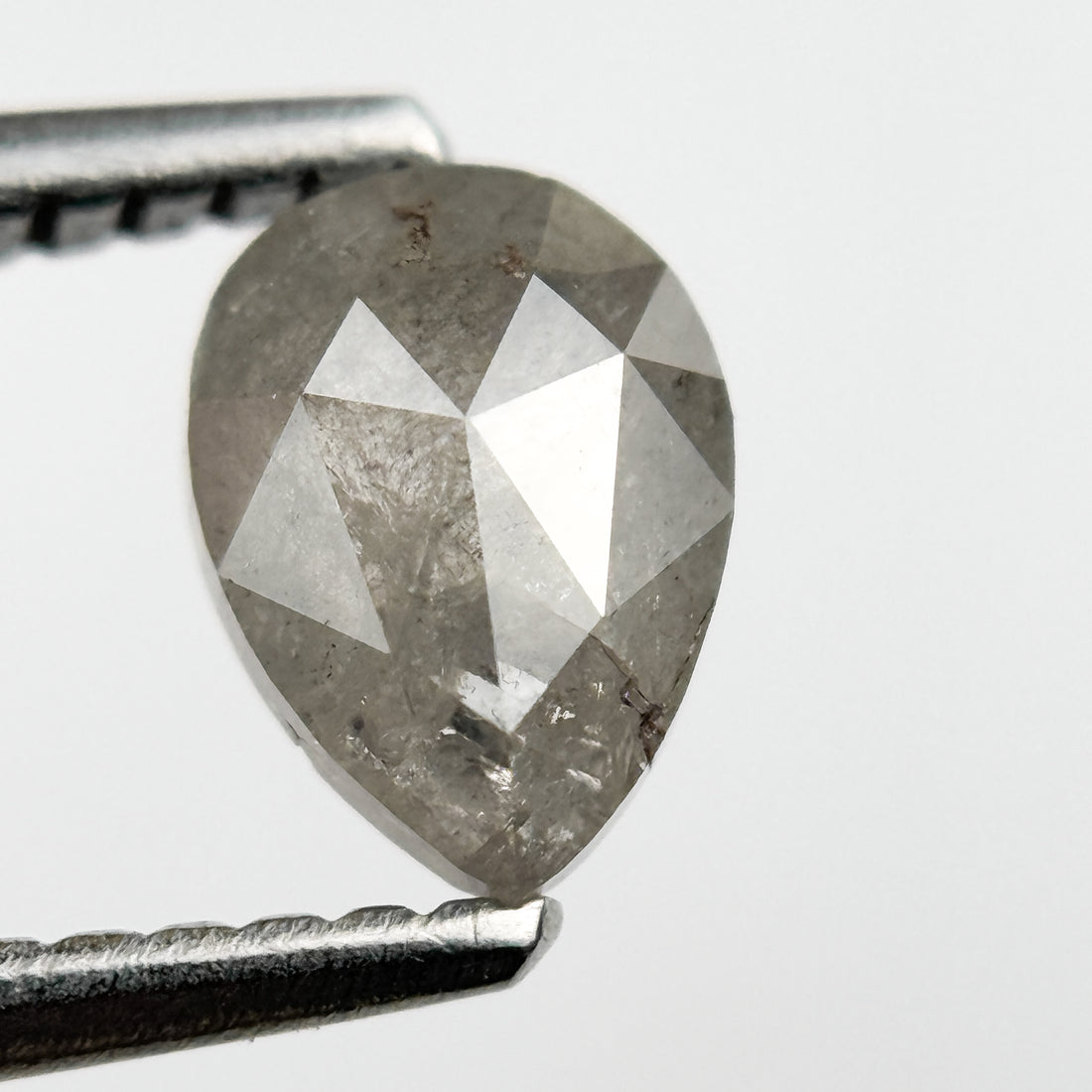 0.72 Ct Pear Rose Cut Grey Natural Salt and Pepper Diamond