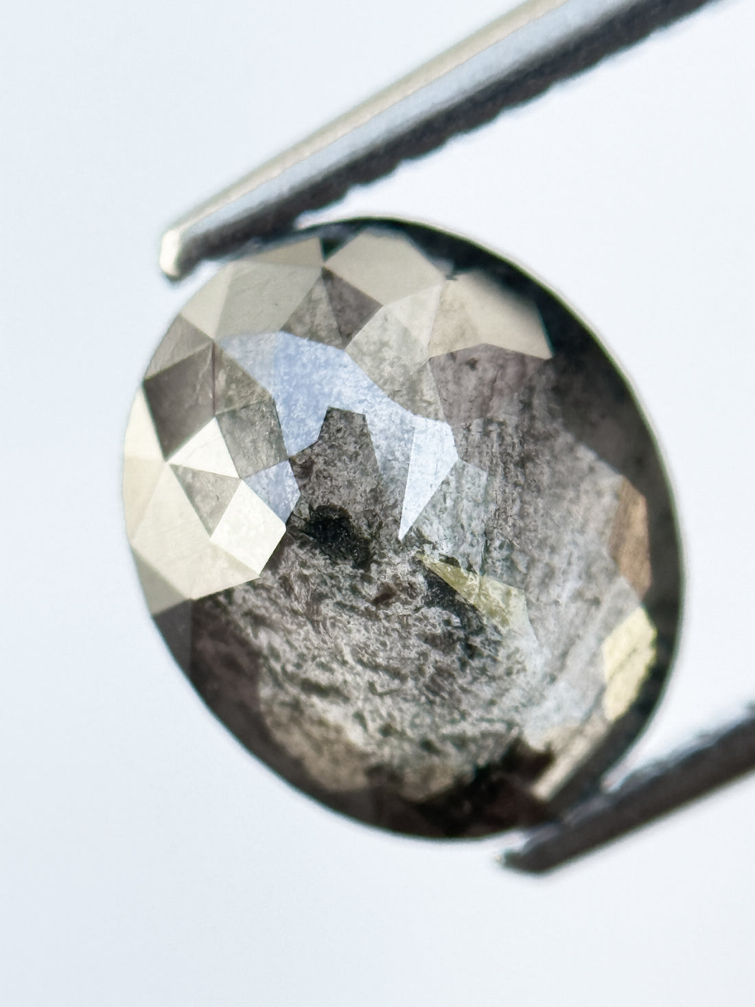 2.24 Ct Oval Rose Cut Grey Natural Salt and Pepper Diamond