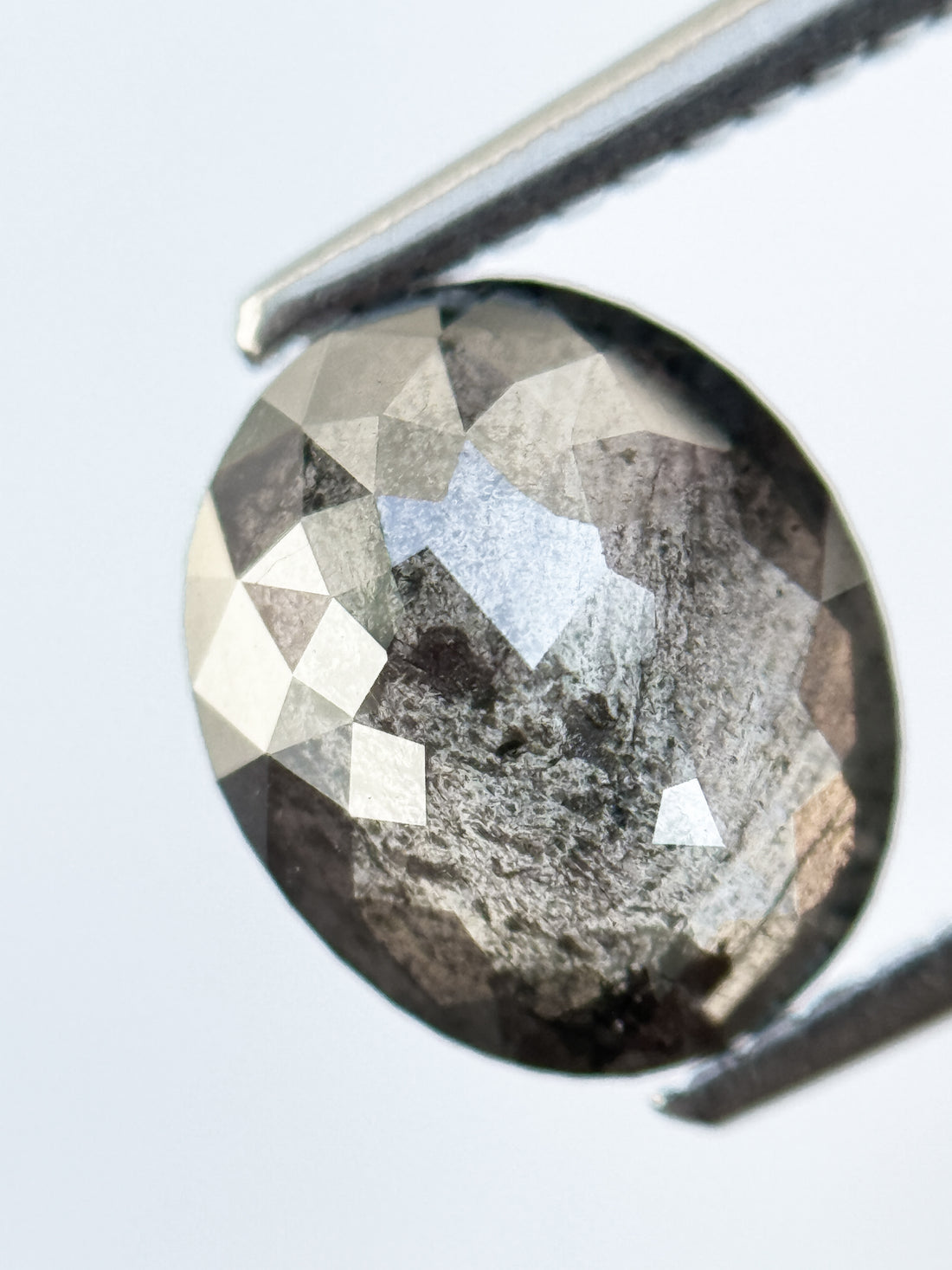 2.24 Ct Oval Rose Cut Grey Natural Salt and Pepper Diamond