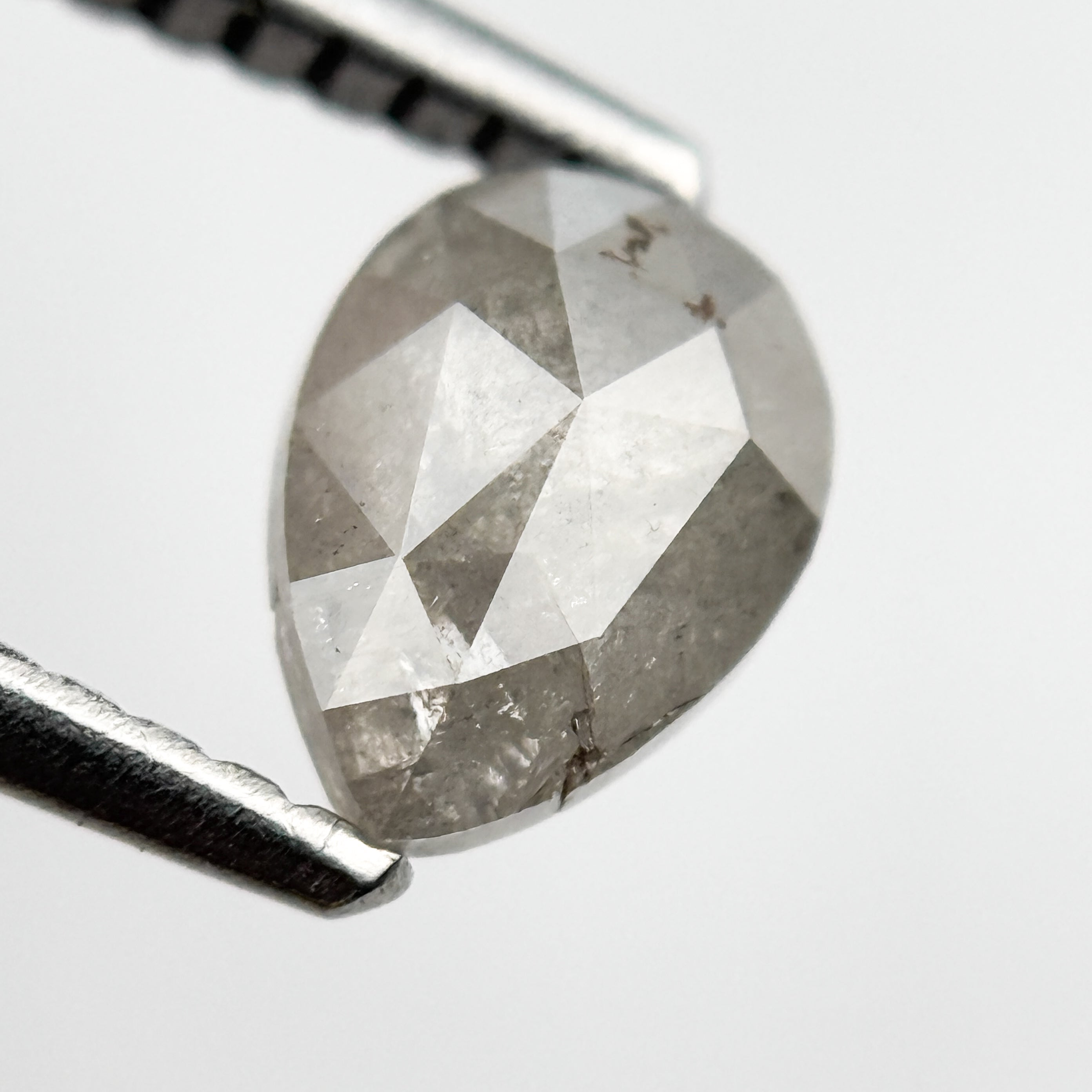 0.72 Ct Pear Rose Cut Grey Natural Salt and Pepper Diamond