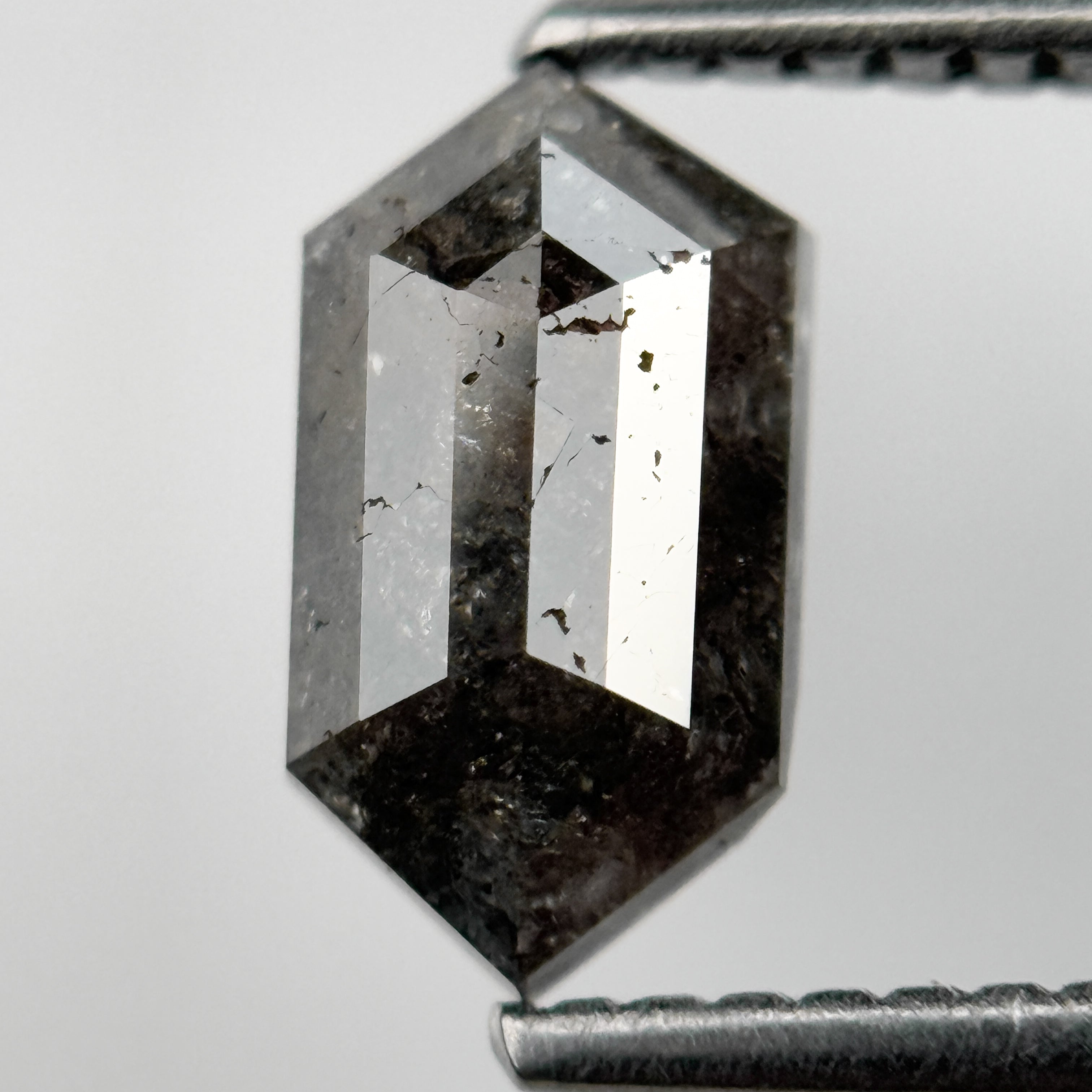 1.15 Ct Hexagon Rose Cut Grey Natural Salt and Pepper Diamond