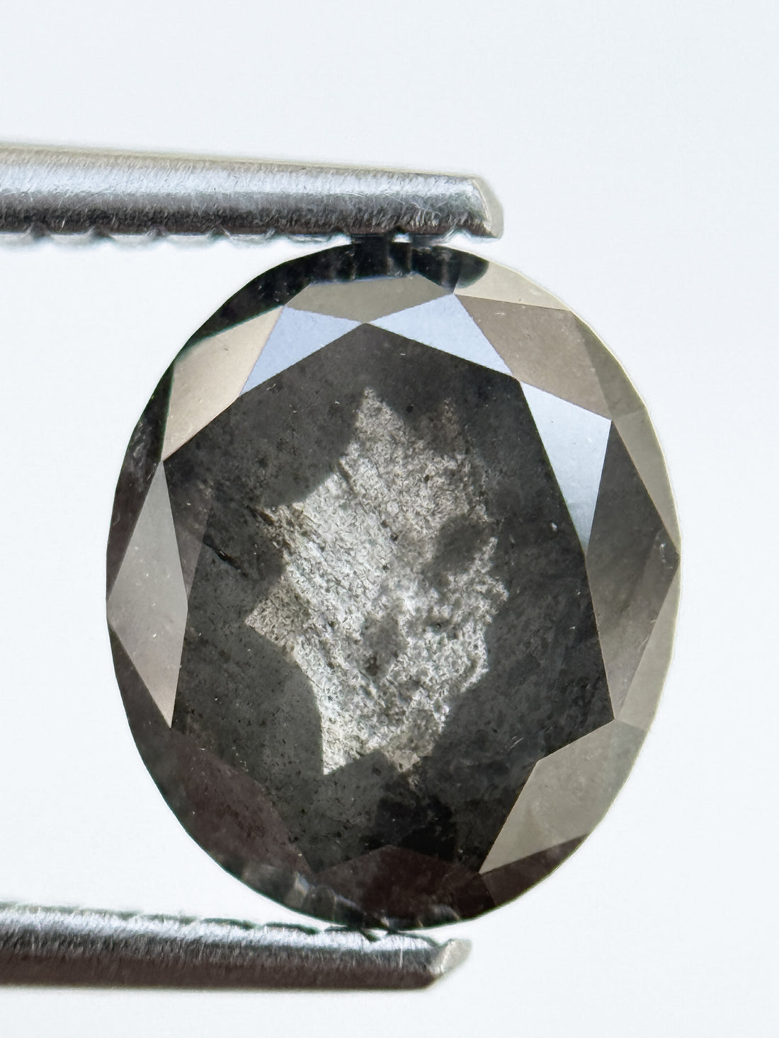 2.24 Ct Oval Rose Cut Grey Natural Salt and Pepper Diamond