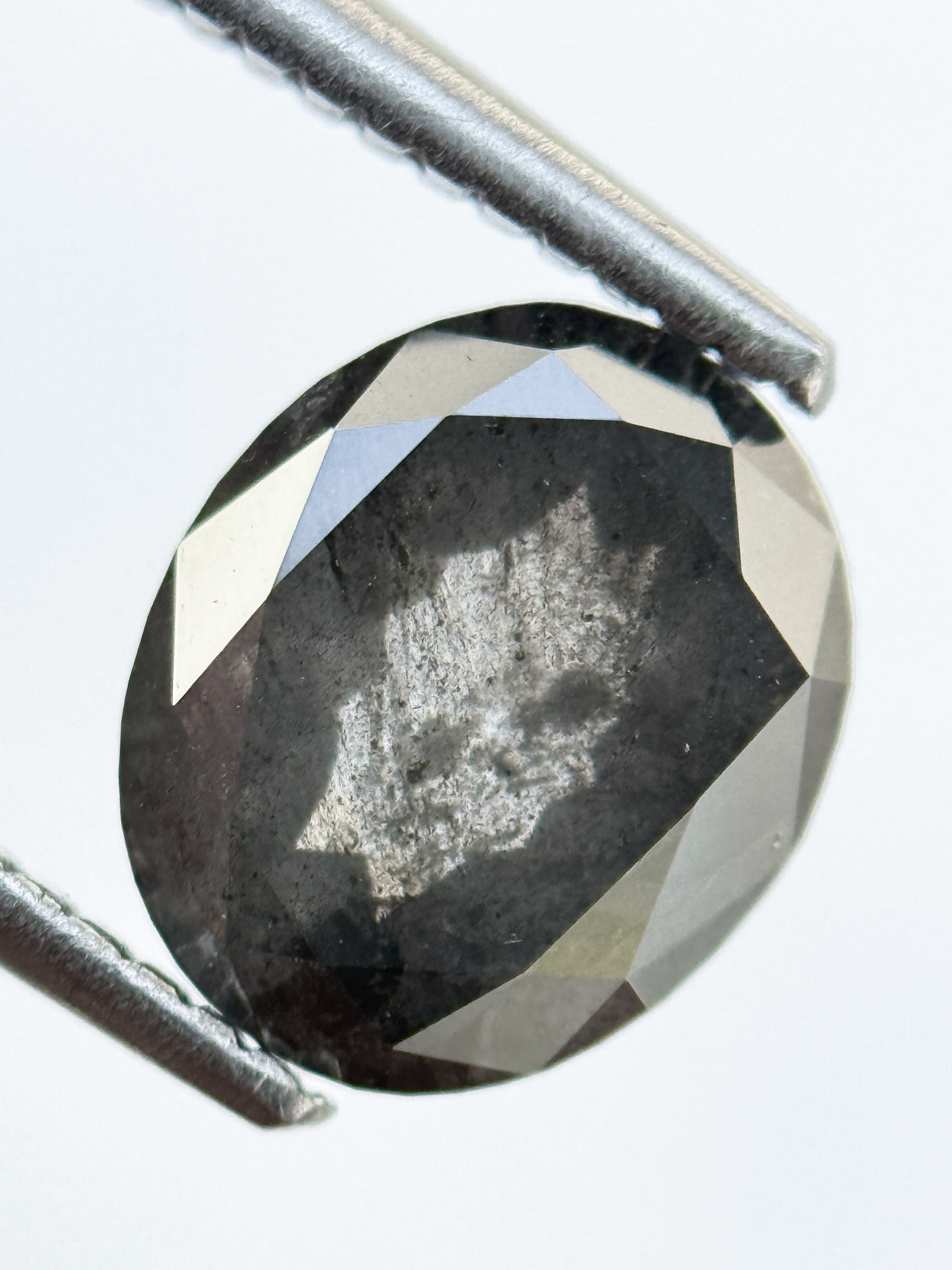 2.24 Ct Oval Rose Cut Grey Natural Salt and Pepper Diamond