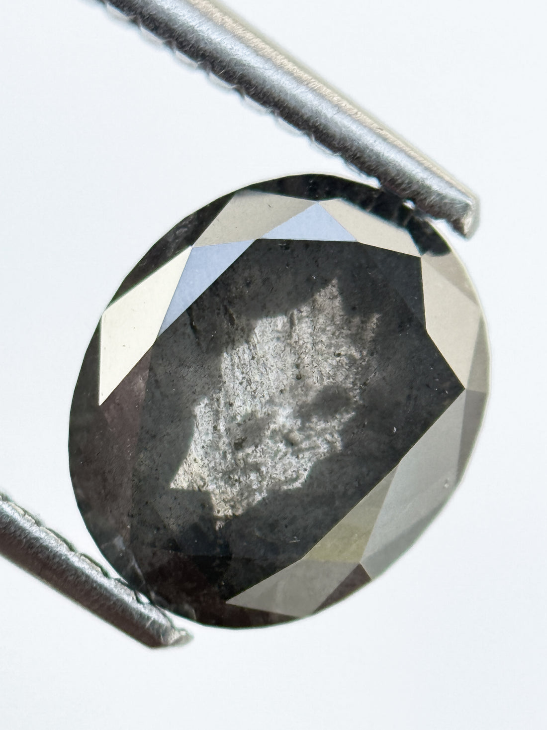 2.24 Ct Oval Rose Cut Grey Natural Salt and Pepper Diamond
