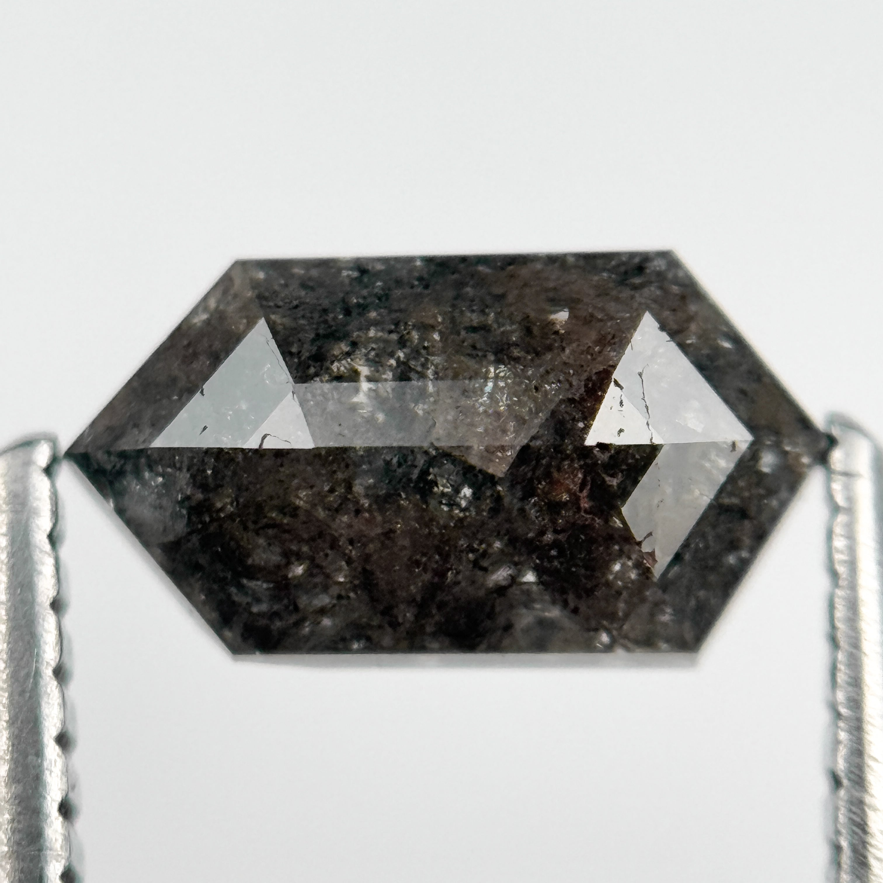 1.15 Ct Hexagon Rose Cut Grey Natural Salt and Pepper Diamond